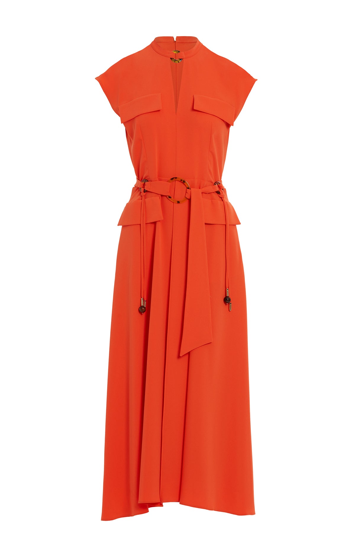 Aksesuar Detaylı İnce Krep Kumaştan Astarlı Midi Elbise