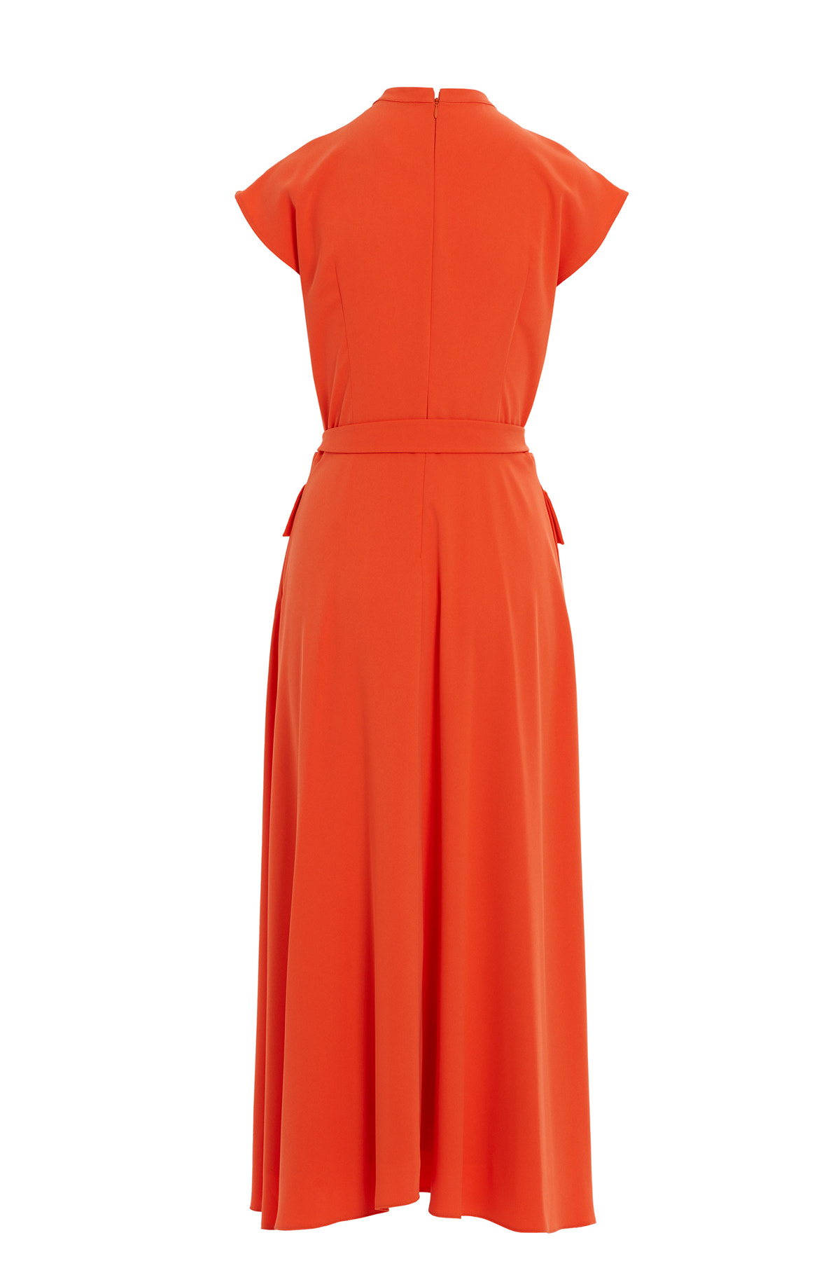 Aksesuar Detaylı İnce Krep Kumaştan Astarlı Midi Elbise