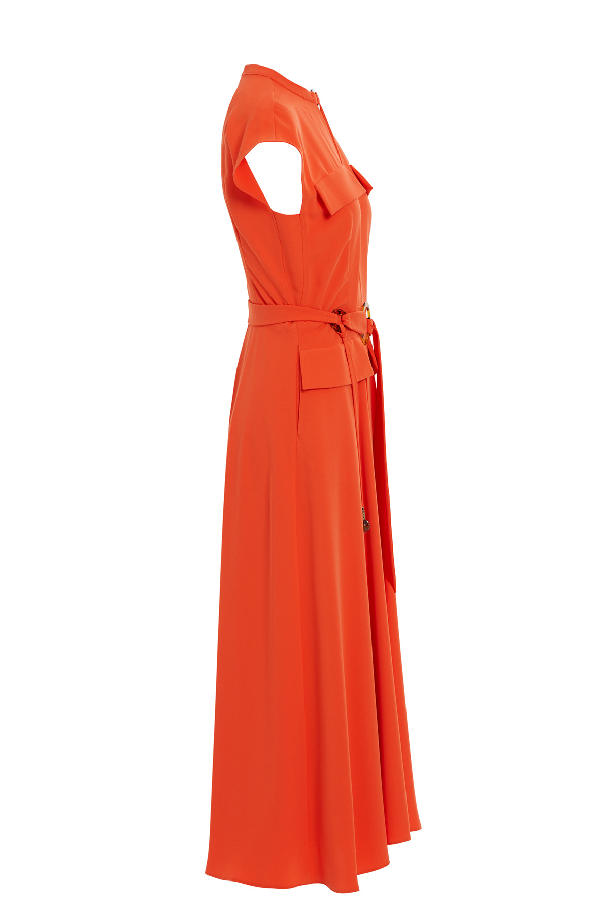 Aksesuar Detaylı İnce Krep Kumaştan Astarlı Midi Elbise