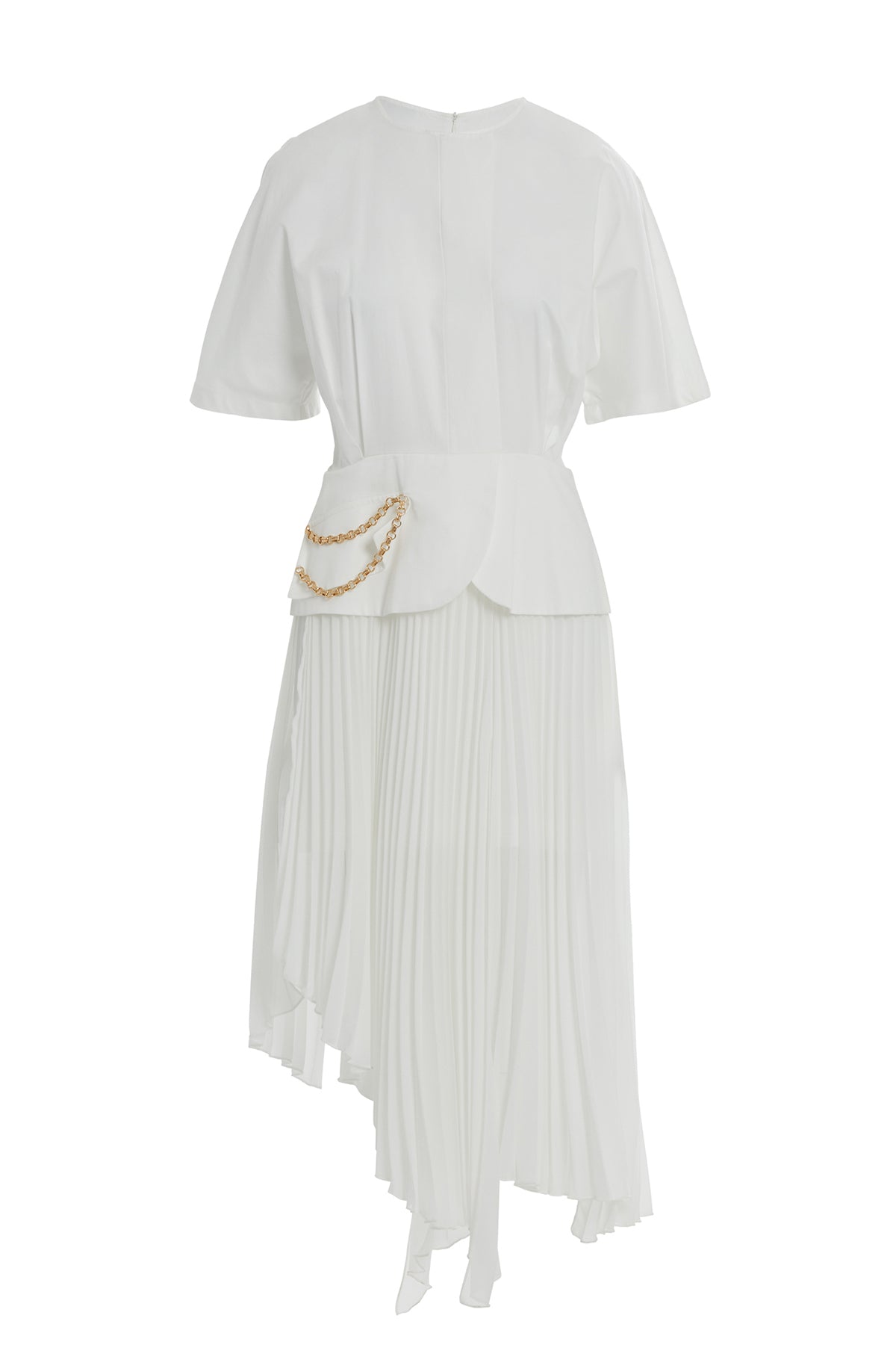 Zincir Detaylı Eteği Piliseli Midi Elbise