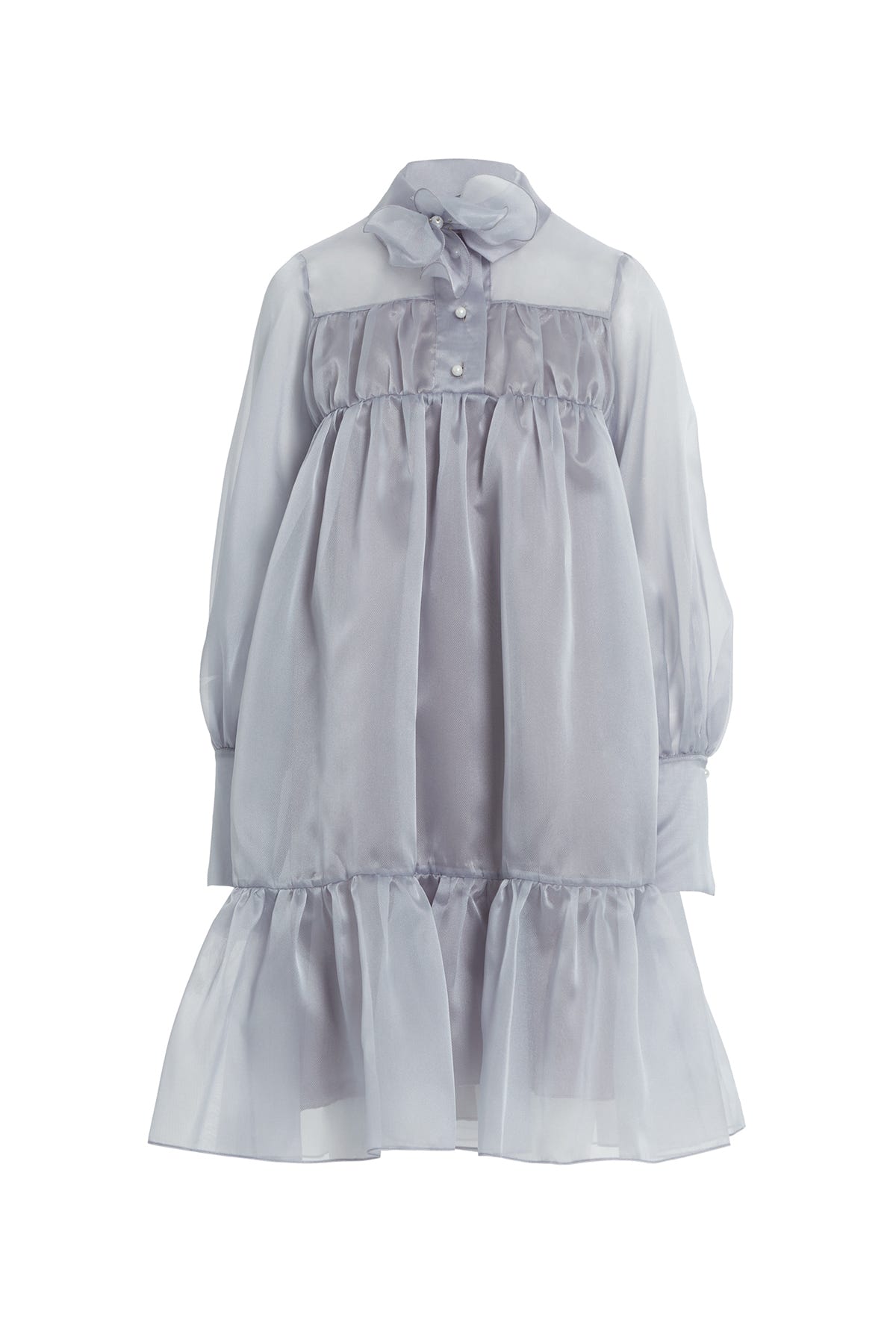 Çıkarılabilir Çiçek Detaylı, Etek Ucu Büzgülü Transparan Midi Elbise