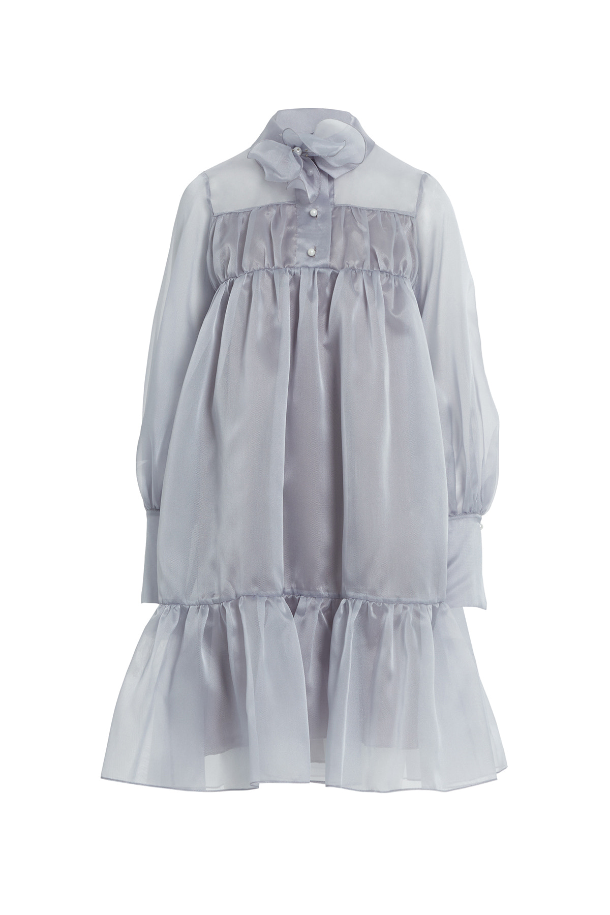 Çıkarılabilir Çiçek Detaylı, Etek Ucu Büzgülü Transparan Midi Elbise