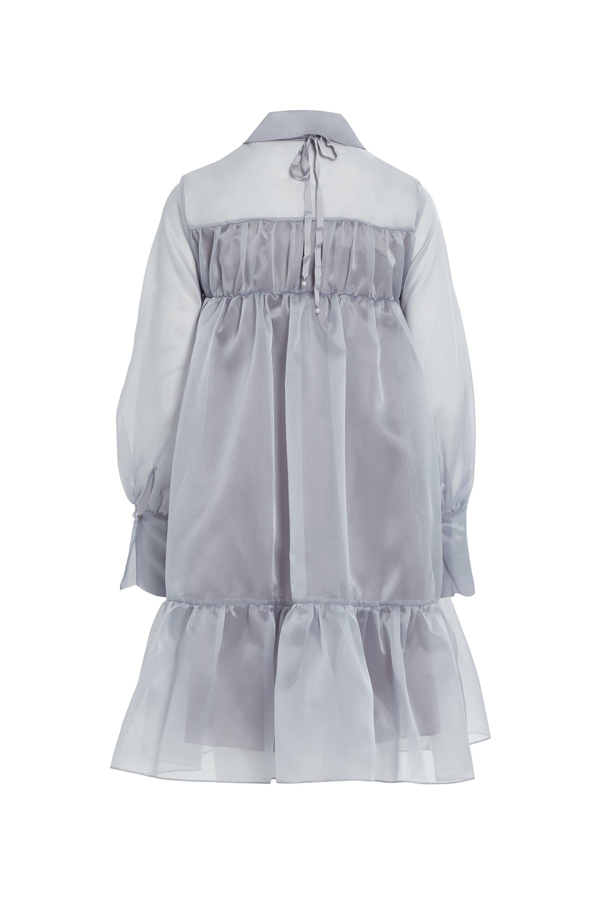 Çıkarılabilir Çiçek Detaylı, Etek Ucu Büzgülü Transparan Midi Elbise