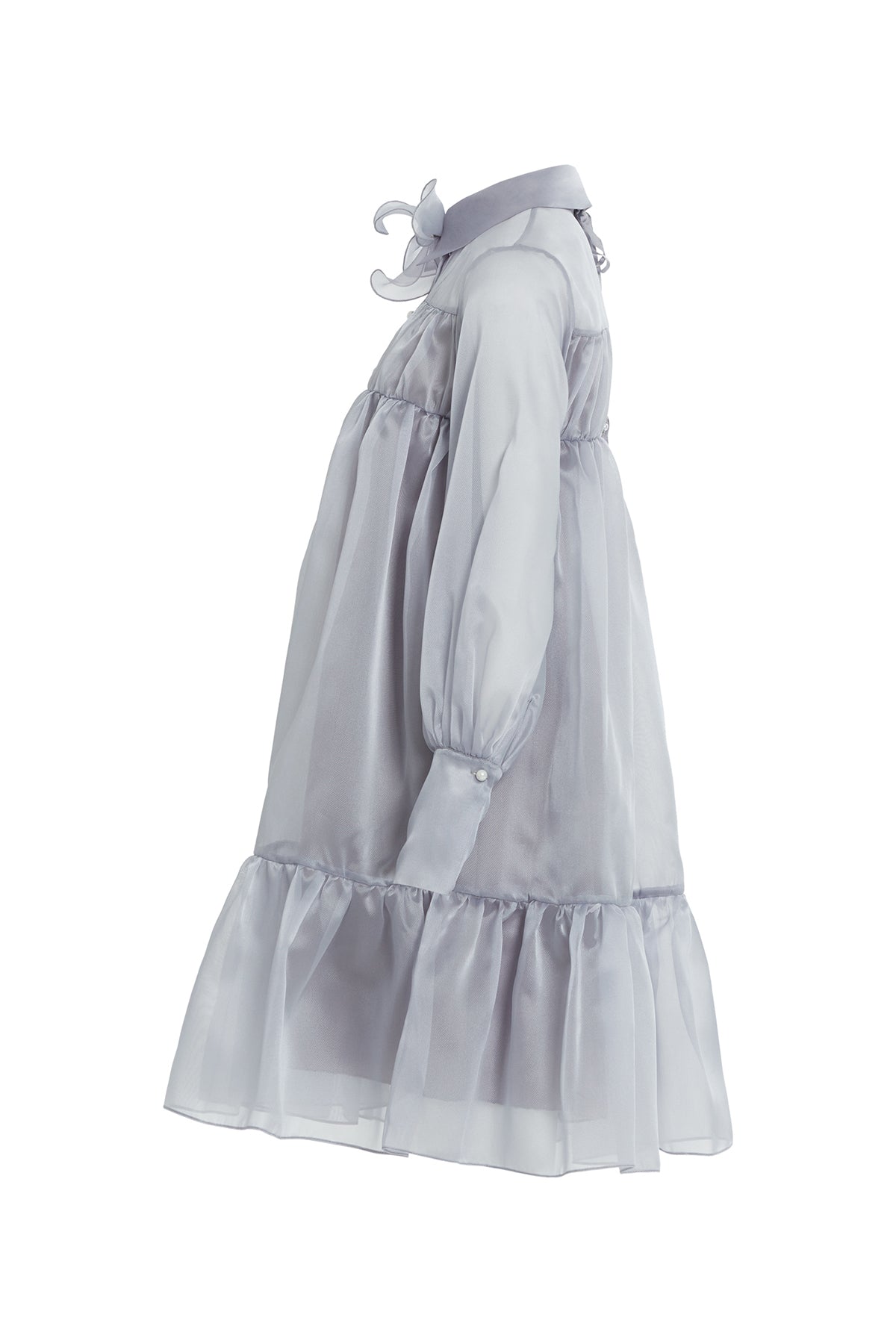 Çıkarılabilir Çiçek Detaylı, Etek Ucu Büzgülü Transparan Midi Elbise