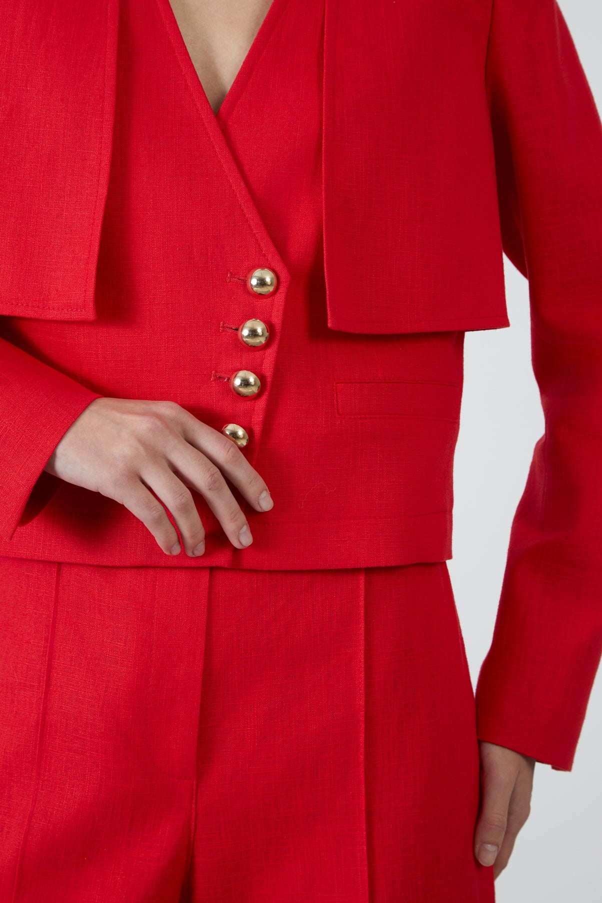 Düğmeli Kutu Form Keten Ceket