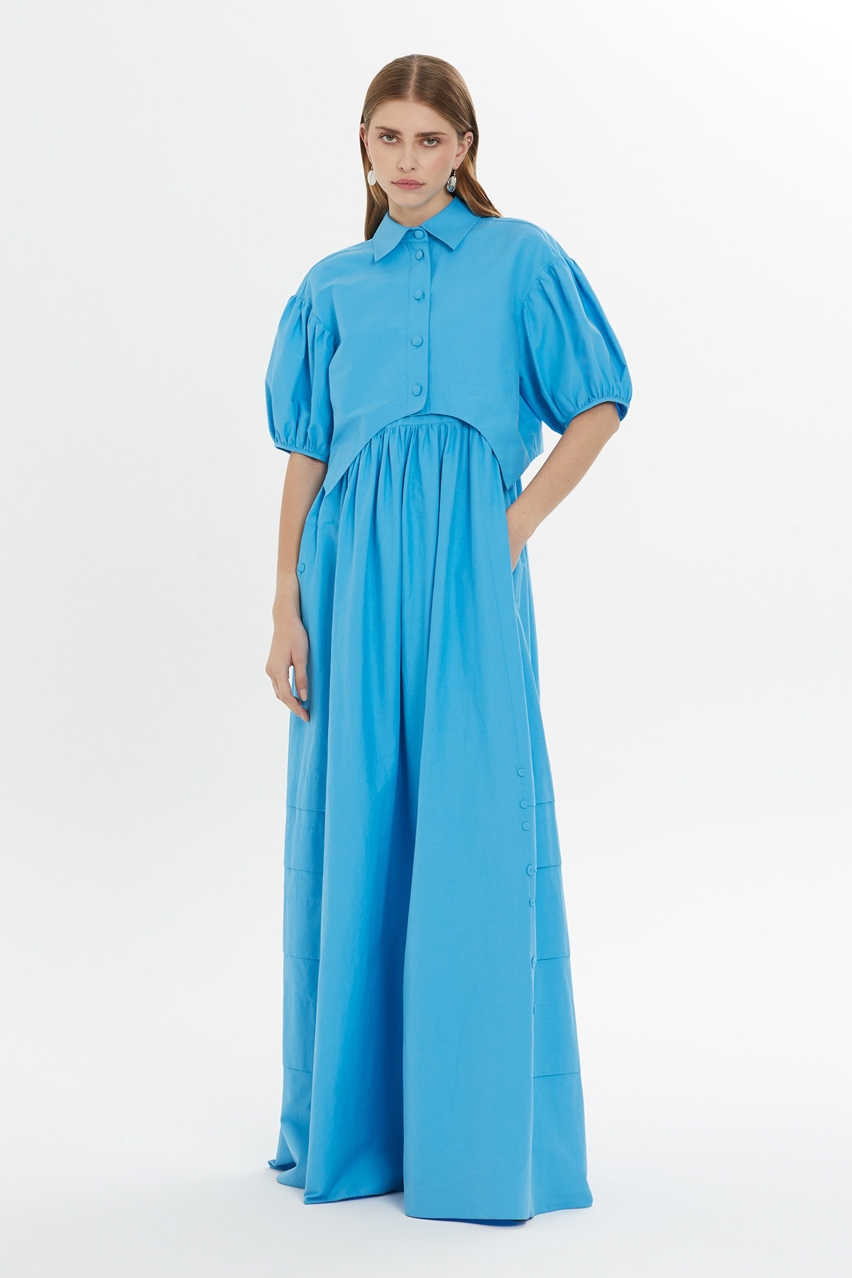 Çıkarılabilir Gömlek Detaylı Uzun Elbise