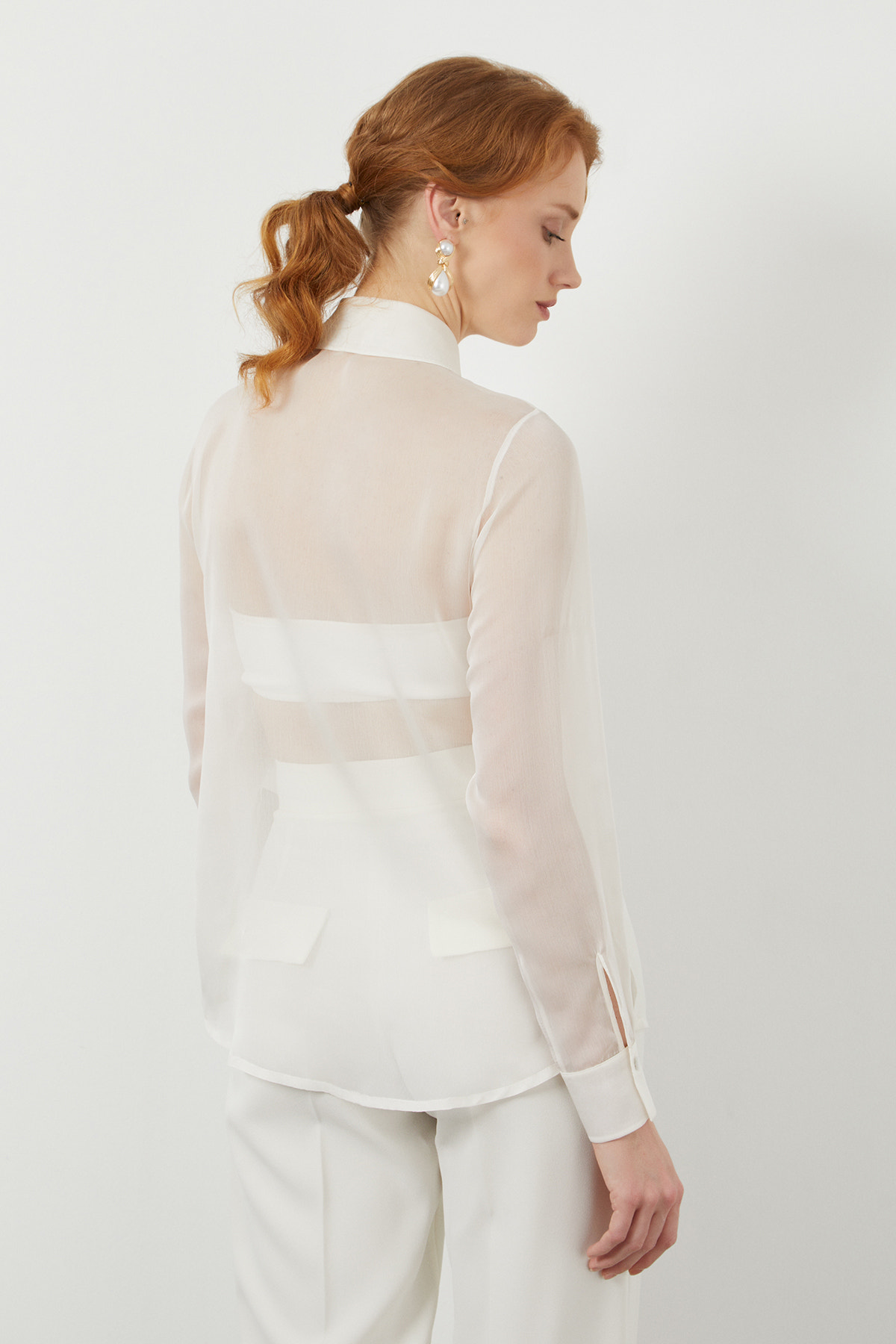 Önü Fırfırlı Transparan Gömlek