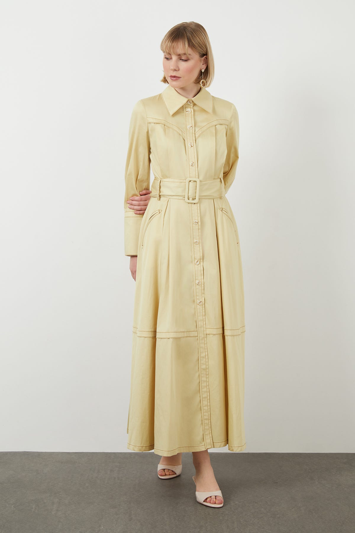 Seyyar Kuşaklı Astarsız Maxi Elbise