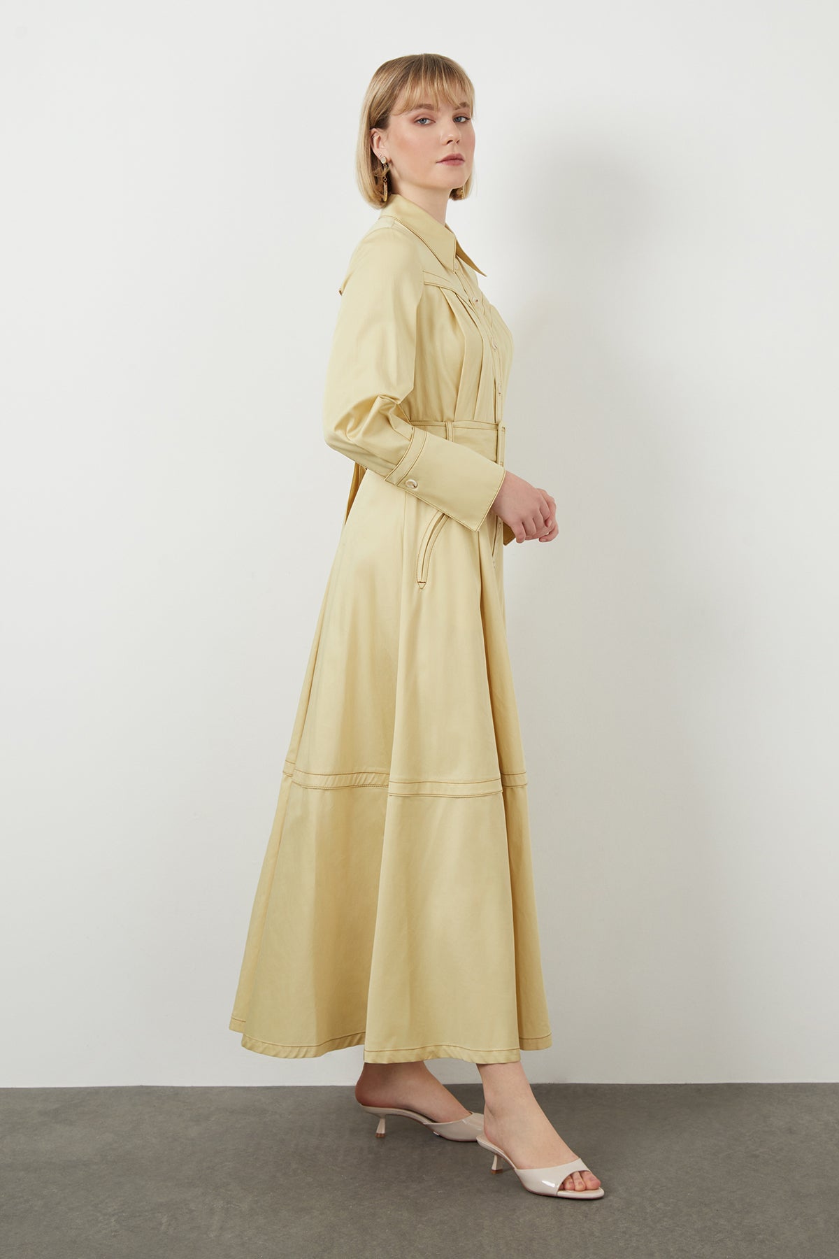 Seyyar Kuşaklı Astarsız Maxi Elbise