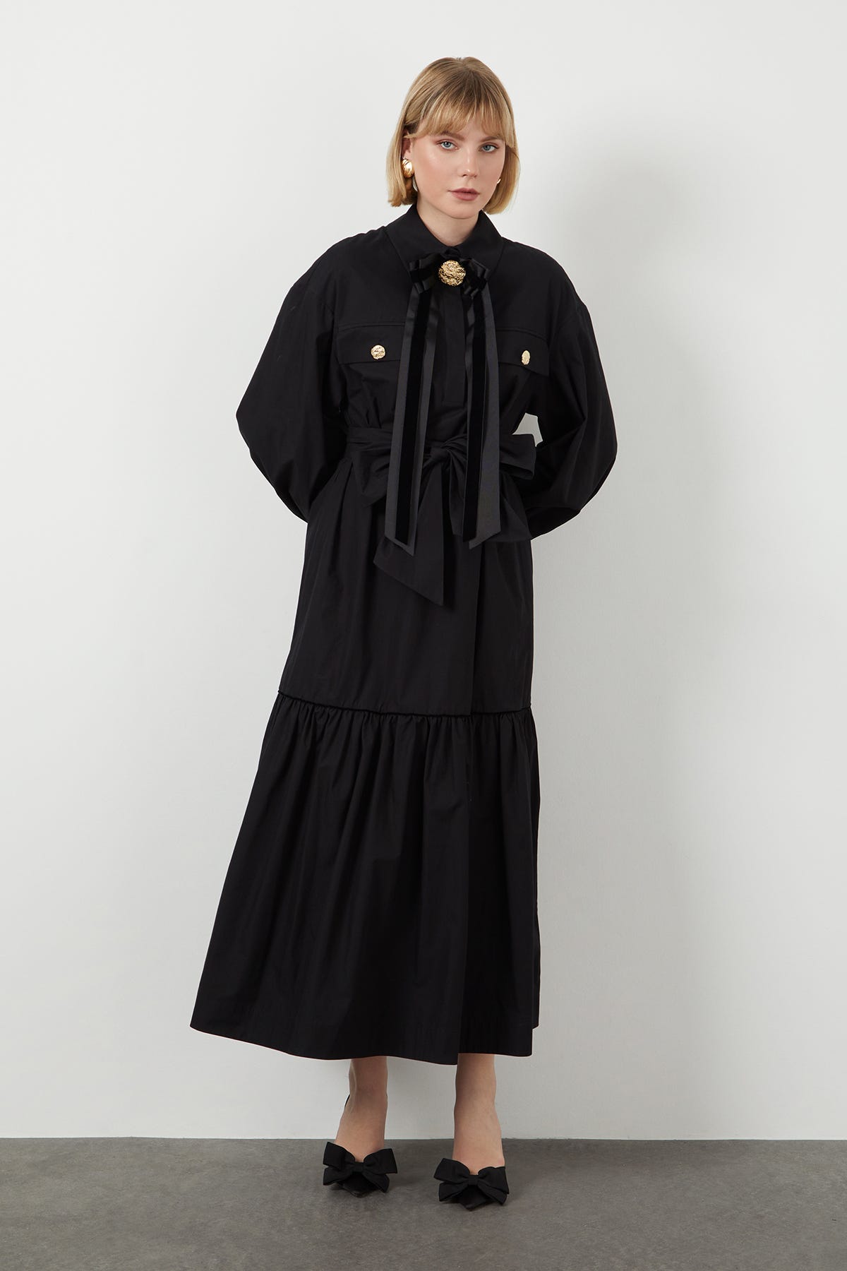 Fiyonk Ve Şerit Detaylı Maxi Astarsız Elbise