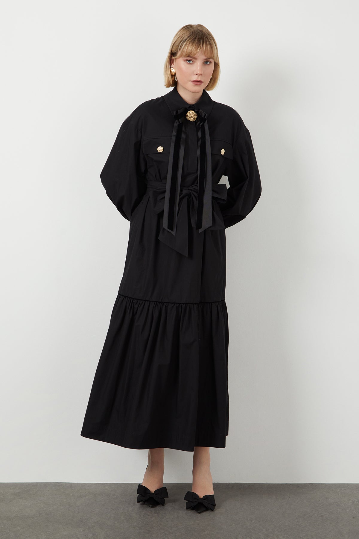 Fiyonk Ve Şerit Detaylı Maxi Astarsız Elbise