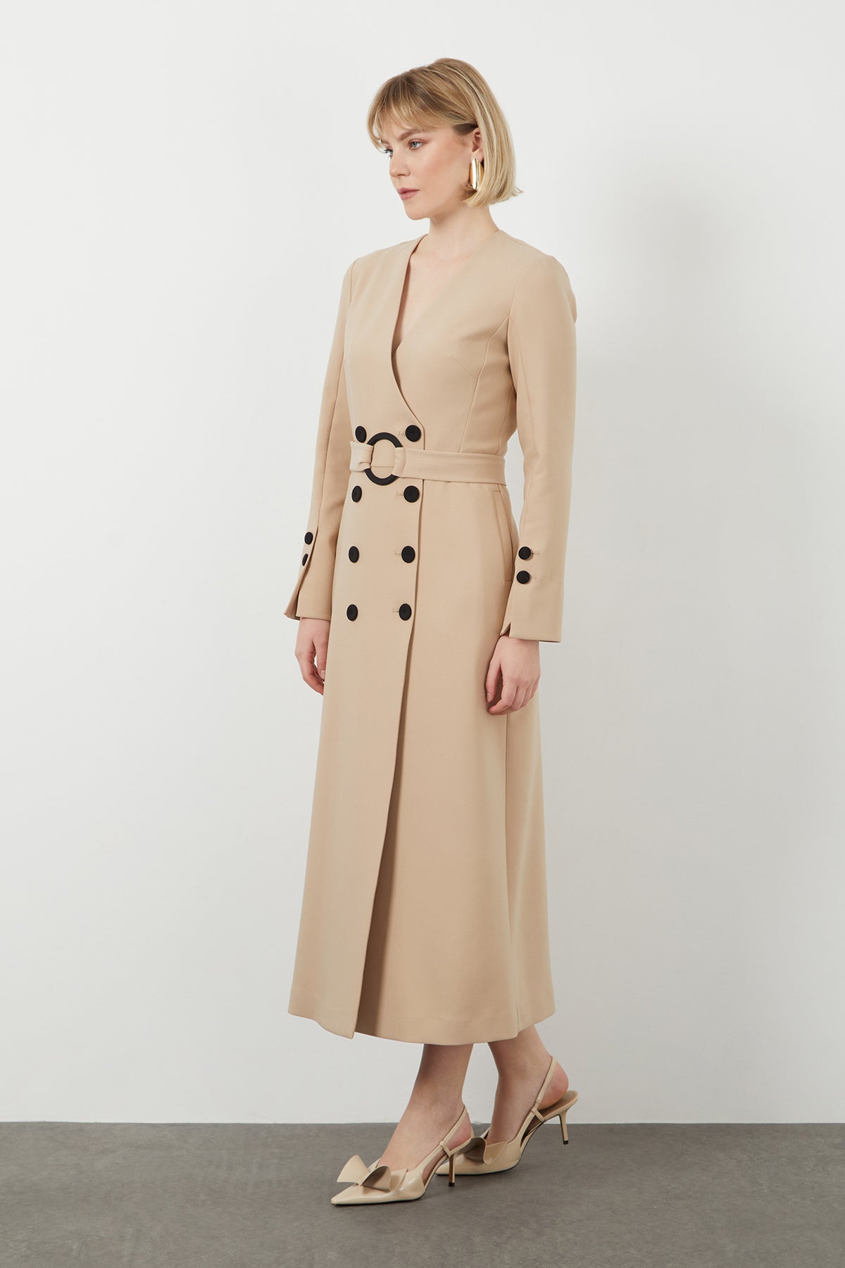 Seyyar Toka Detay Kemerli Midi Boy Elbise