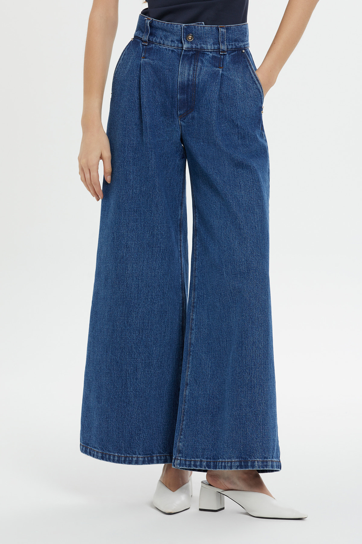 Klasik Palazzo Denim Pantolon