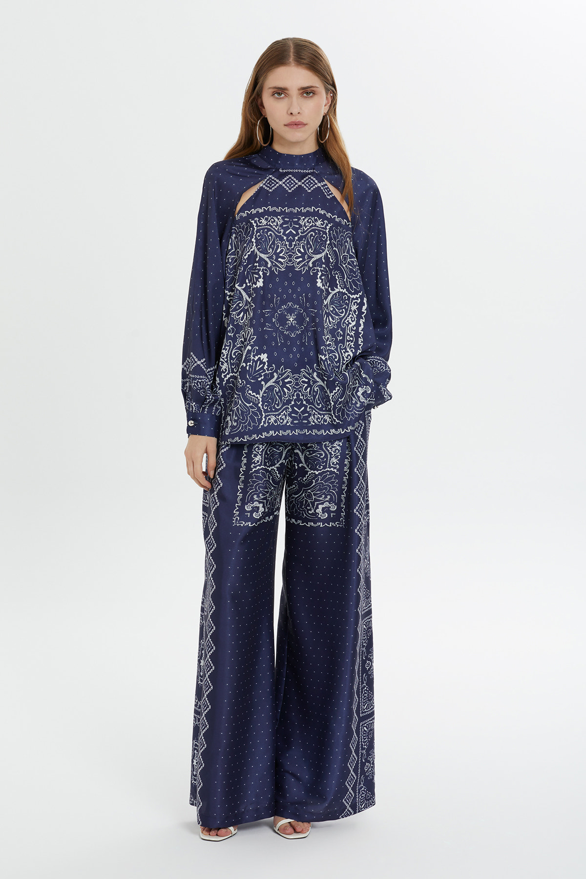 Reglan Kollu Desenli Bluz