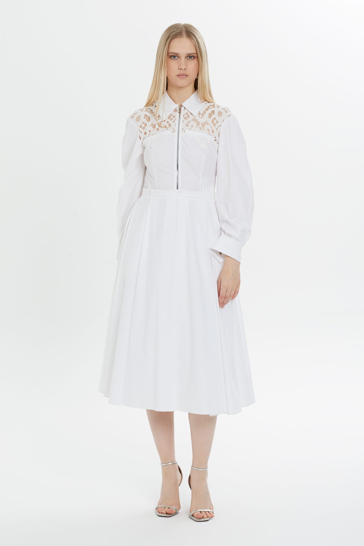 Gömlek Yaka Fermuarlı Midi Elbise