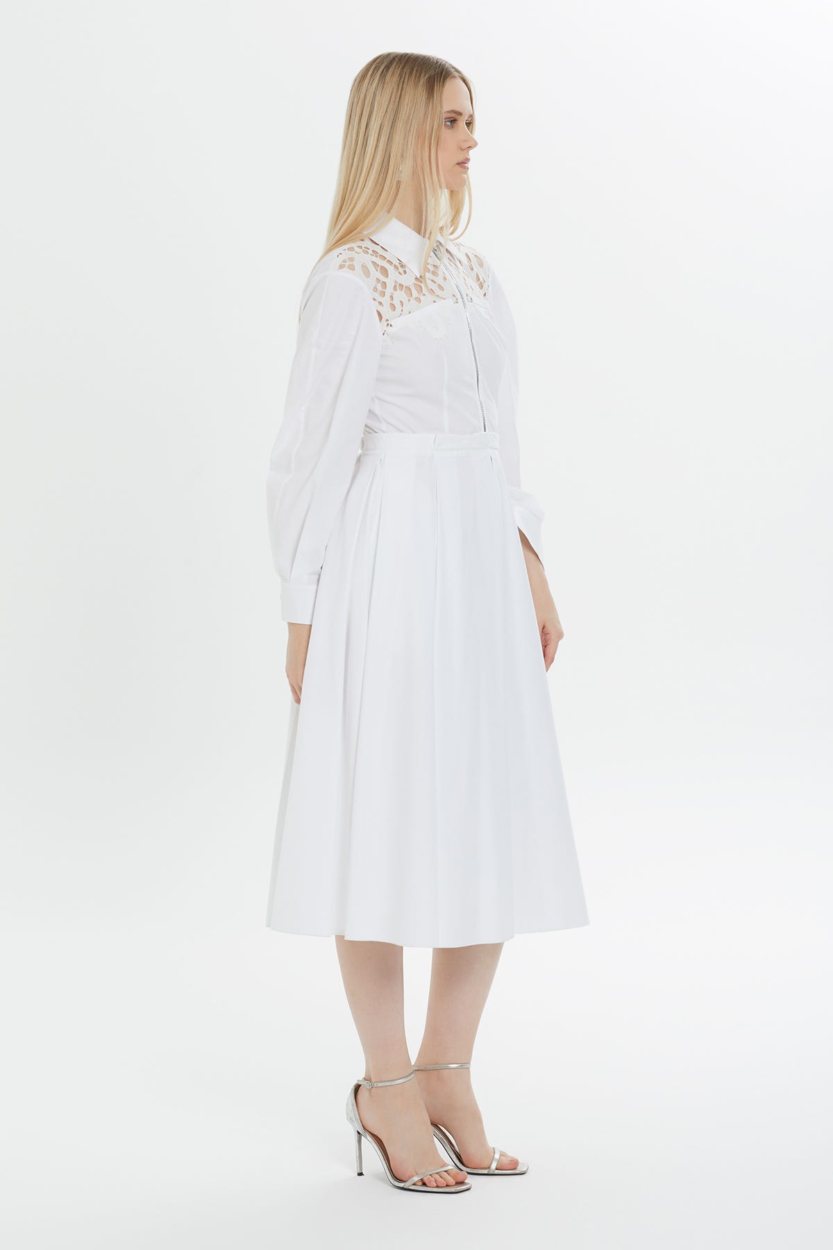 Gömlek Yaka Fermuarlı Midi Elbise