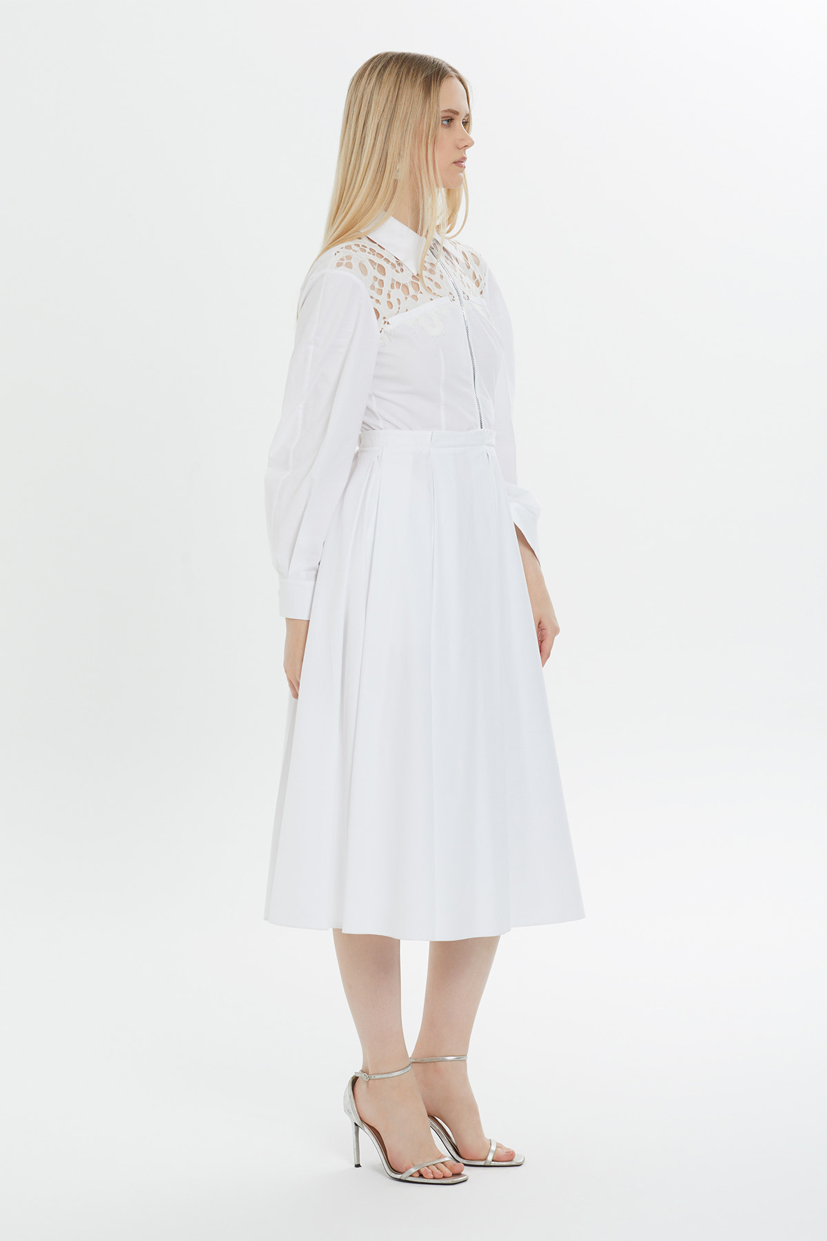 Gömlek Yaka Fermuarlı Midi Elbise