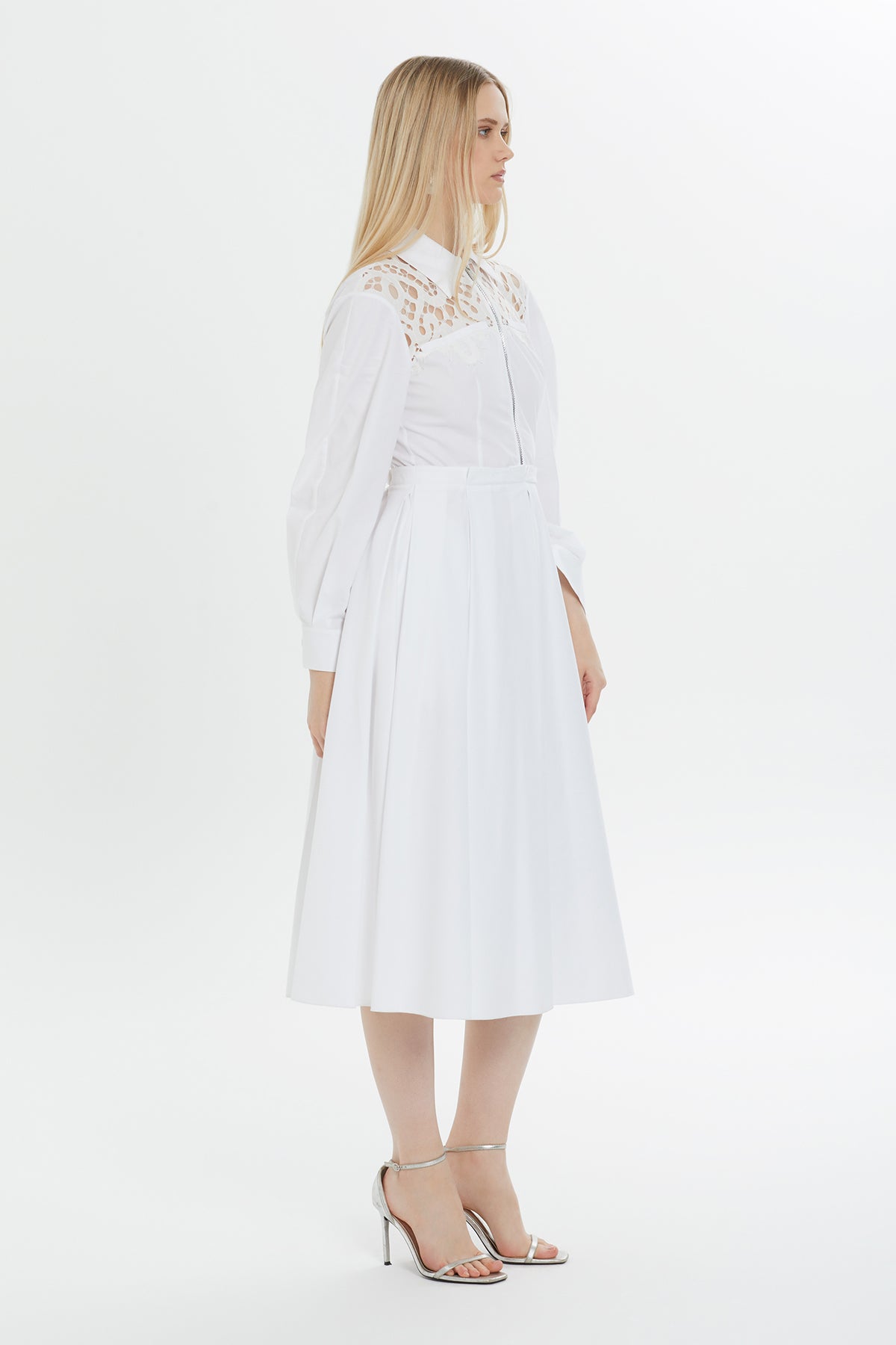 Gömlek Yaka Fermuarlı Midi Elbise