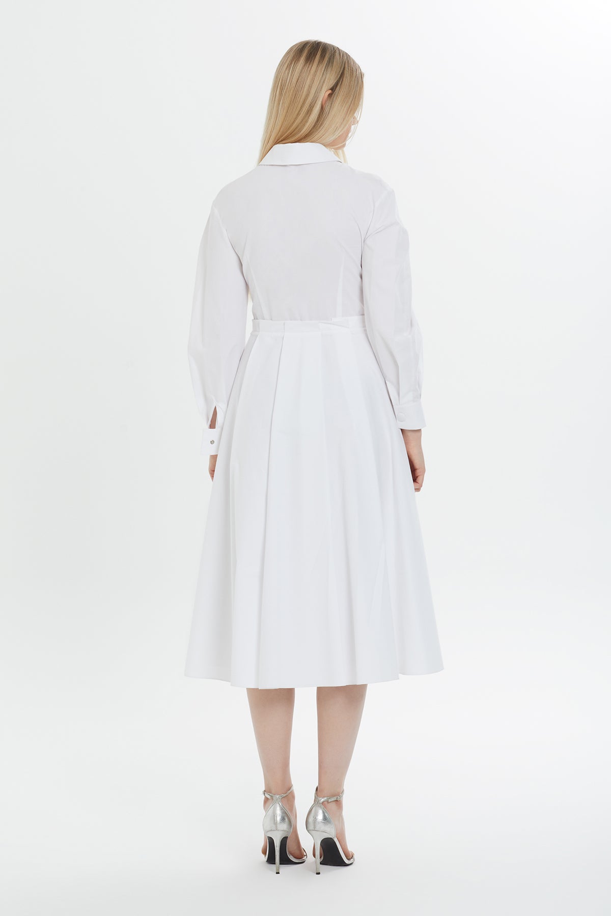 Gömlek Yaka Fermuarlı Midi Elbise