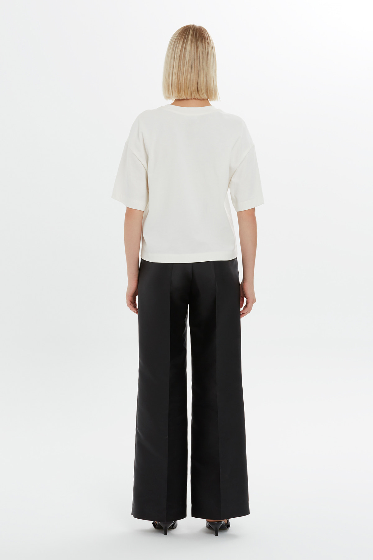 Baskı Detaylı Düşük Omuzlı Kısa Kollu Basic T-shirt