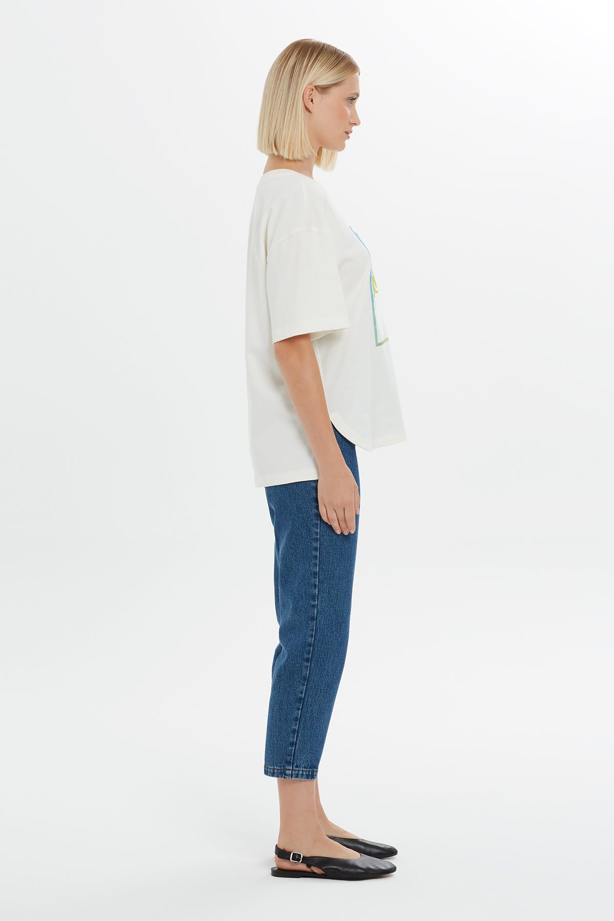 Slogan Baskılı Kısa Kollu T-shirt