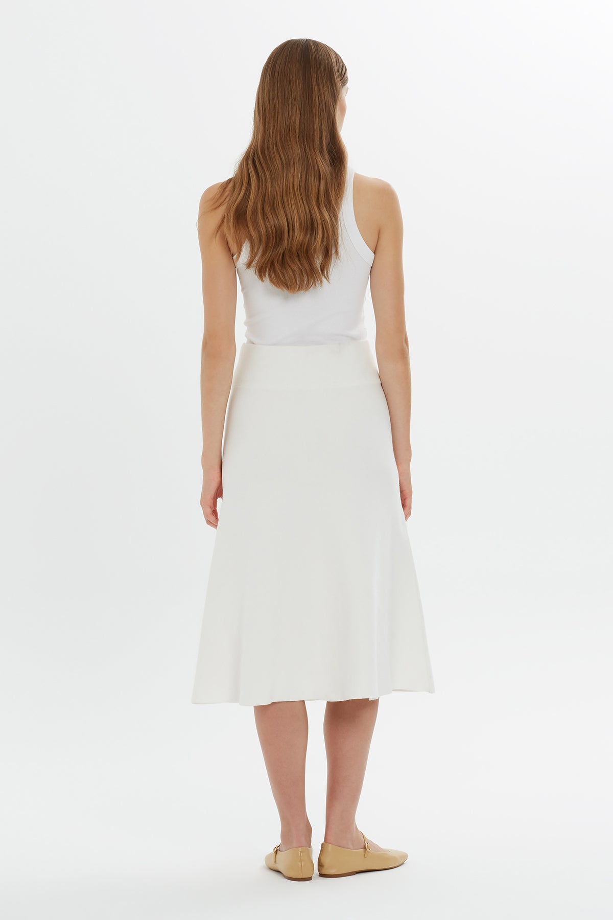 Logo Detaylı Yüksek Bel Midi Boy Triko Etek