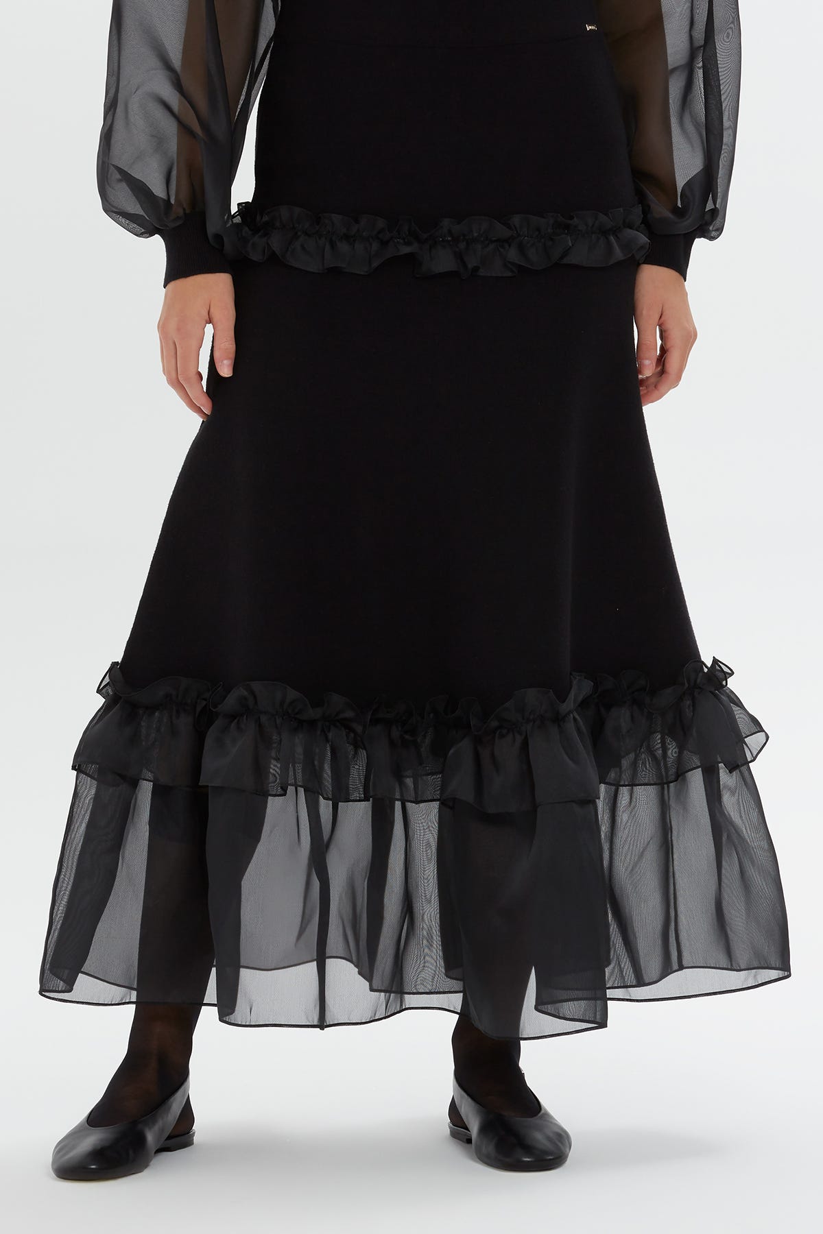 Organze Detaylı Maxi Boy Triko Etek