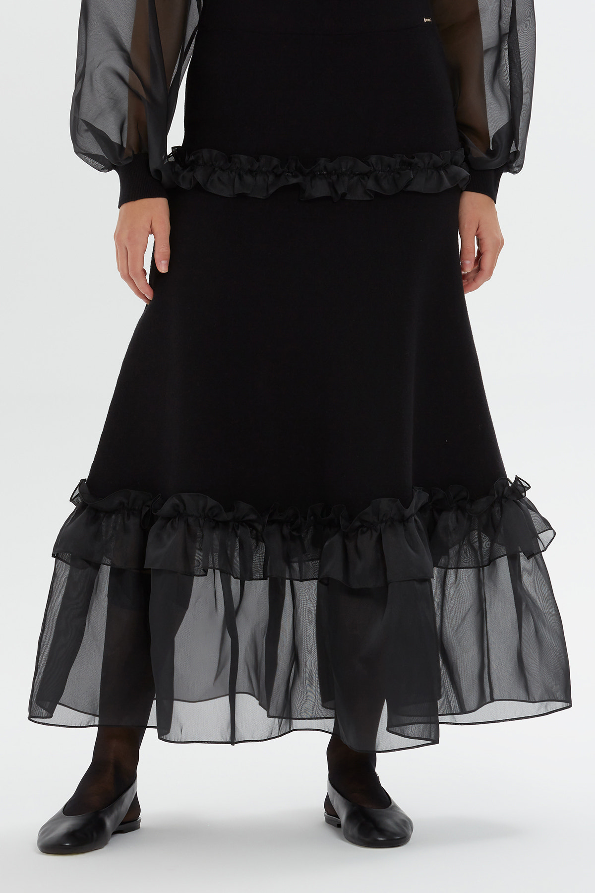 Organze Detaylı Maxi Boy Triko Etek