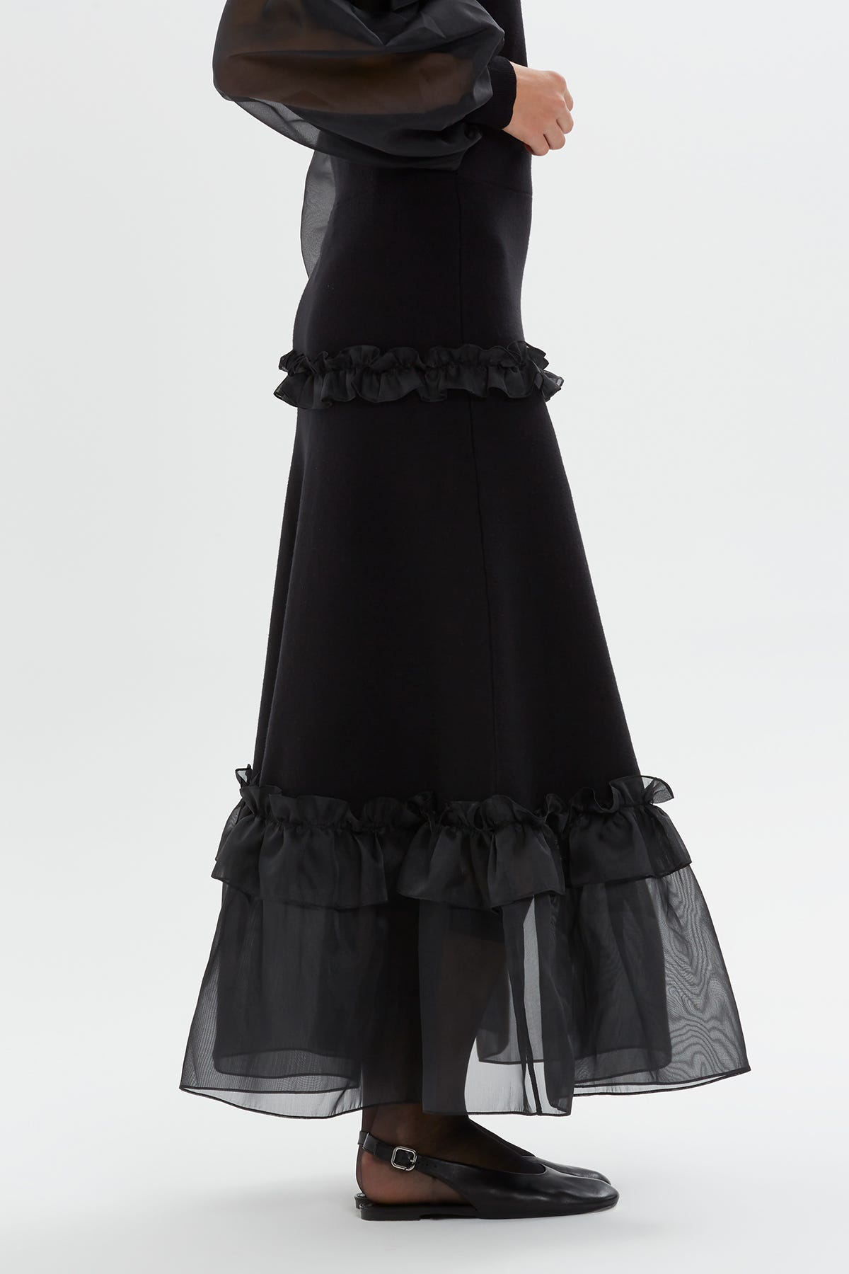 Organze Detaylı Maxi Boy Triko Etek