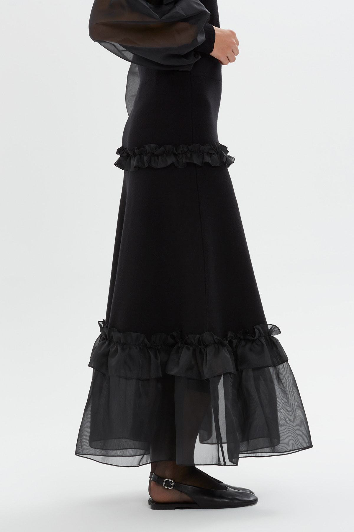 Organze Detaylı Maxi Boy Triko Etek