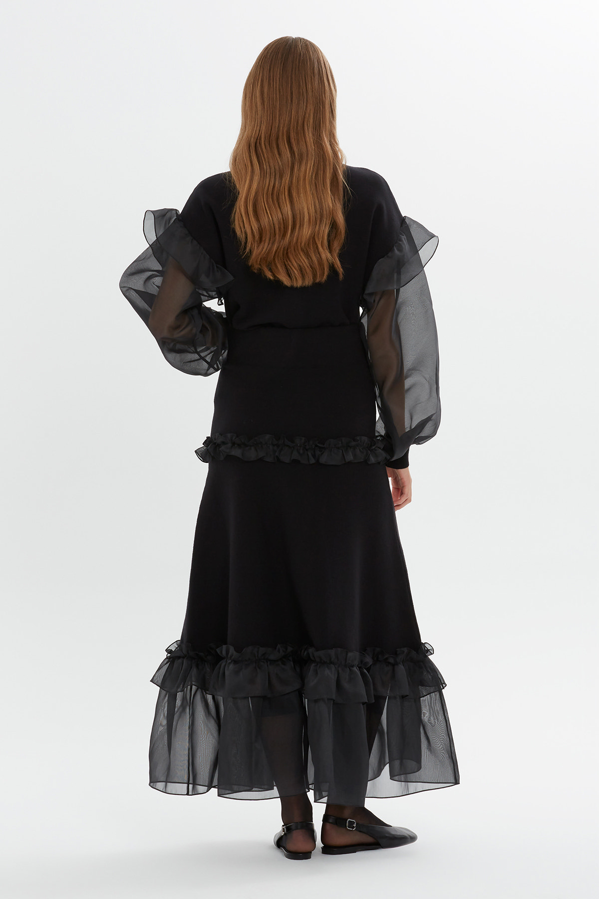 Organze Detaylı Maxi Boy Triko Etek