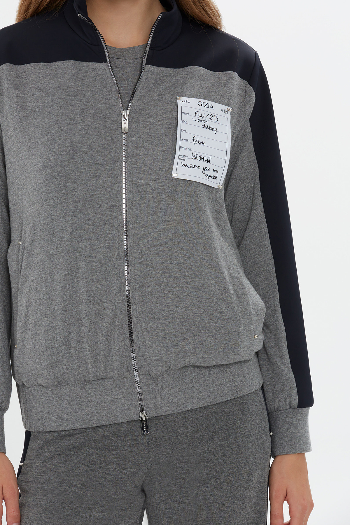 File Astarlı Fermuarlı Eşofman Üstü