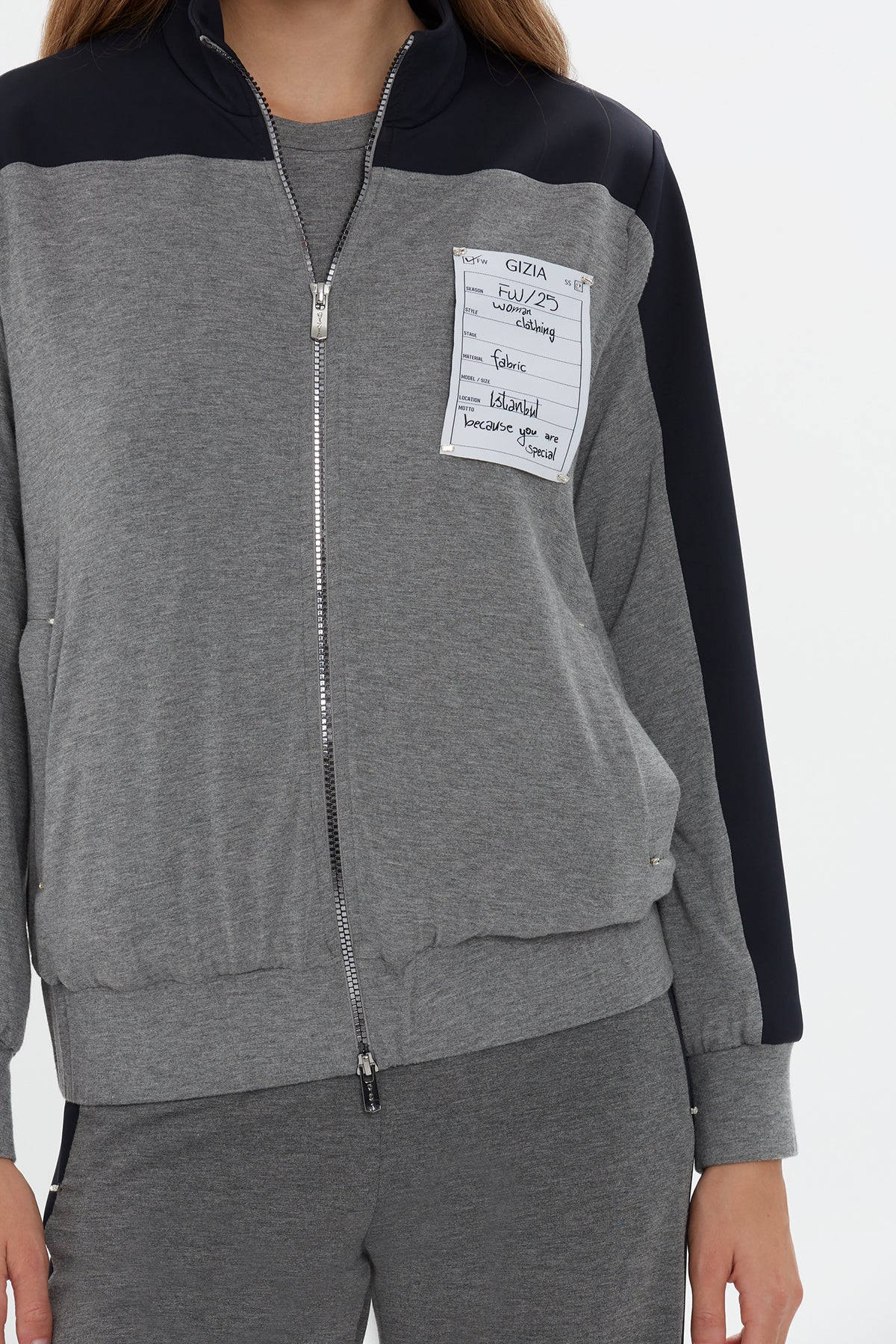 File Astarlı Eşofman Üstü Fermuarlı Ceket