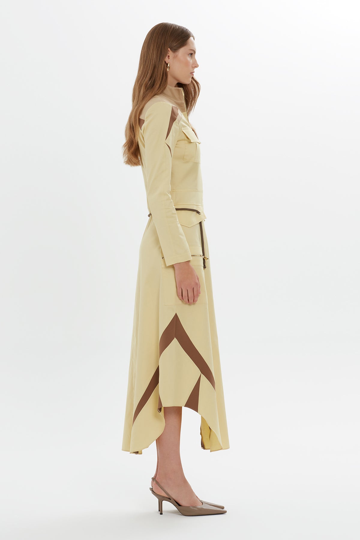 Kontrast Renk Detaylı Maxi Elbise