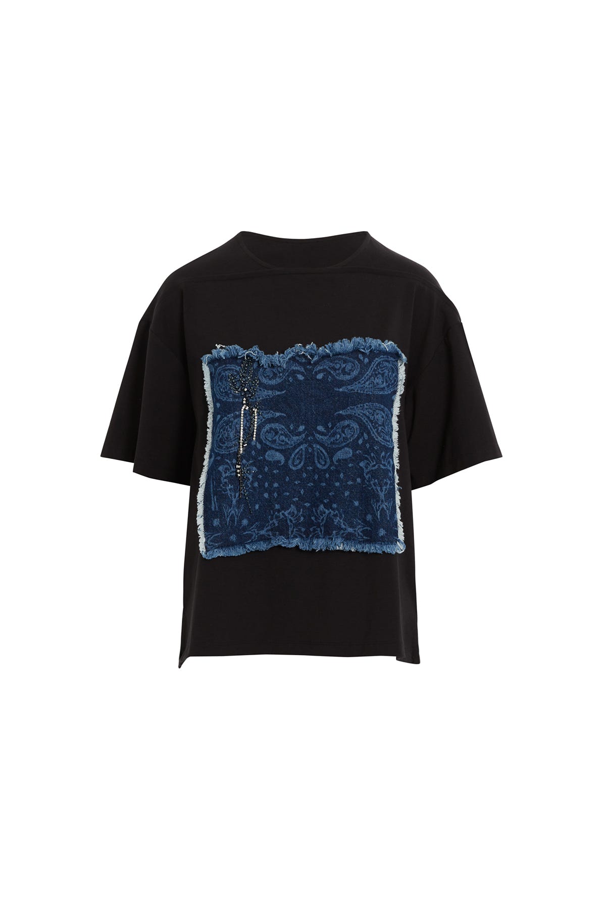 Ön Kısmı Pano Garnili Boncuk İşlemeli Kısa Kollu T-Shirt