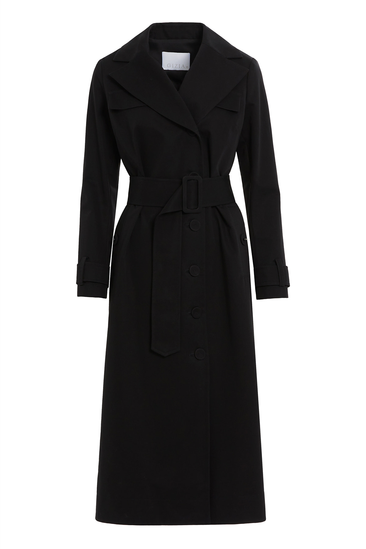 Ceket Yakalı Önü Kruvaze Çıtçıt Kapamalı Uzun Trençkot