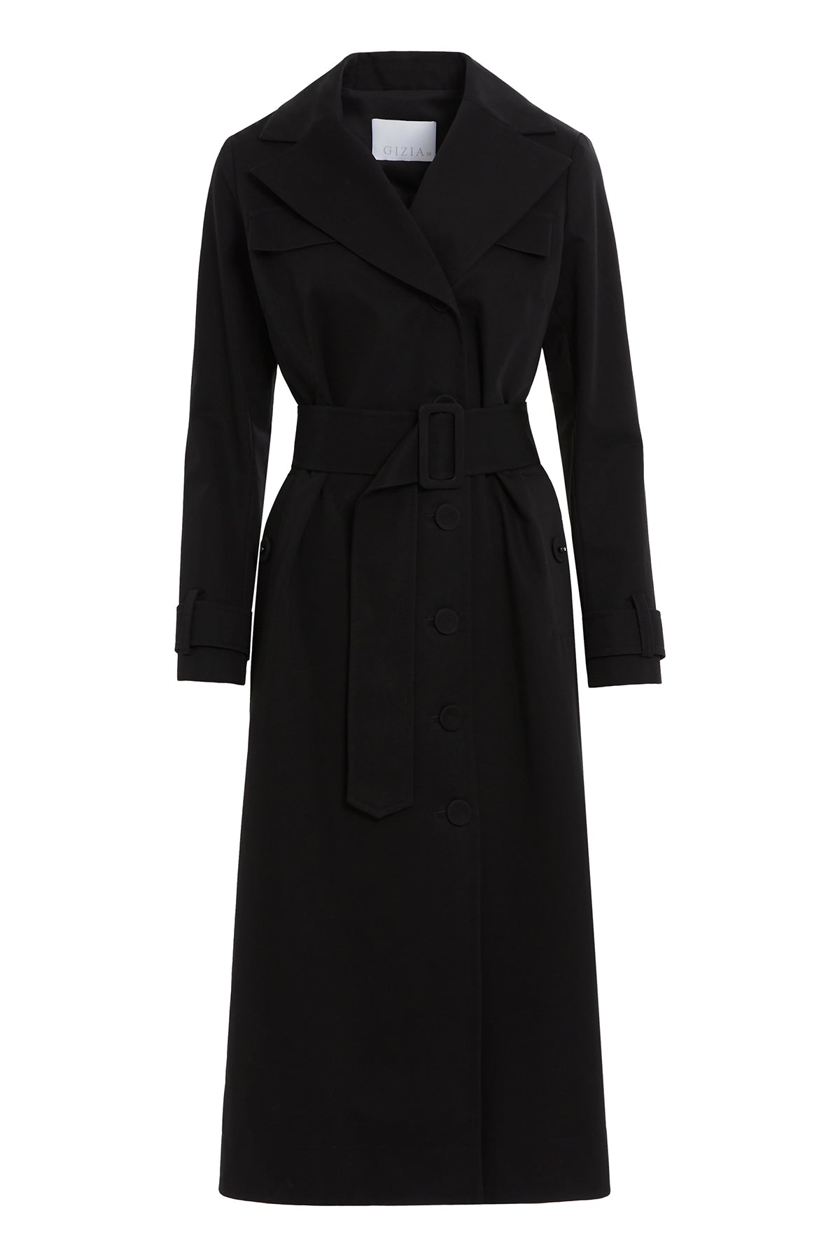 Ceket Yakalı Önü Kruvaze Çıtçıt Kapamalı Uzun Trençkot