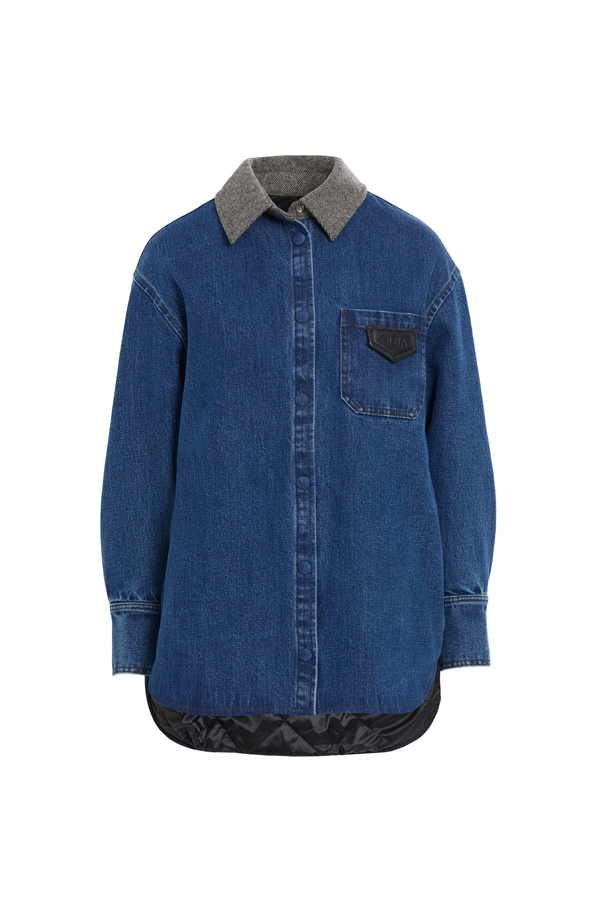 Kontrast Yaka Detaylı Lacivert Denim Gömlek