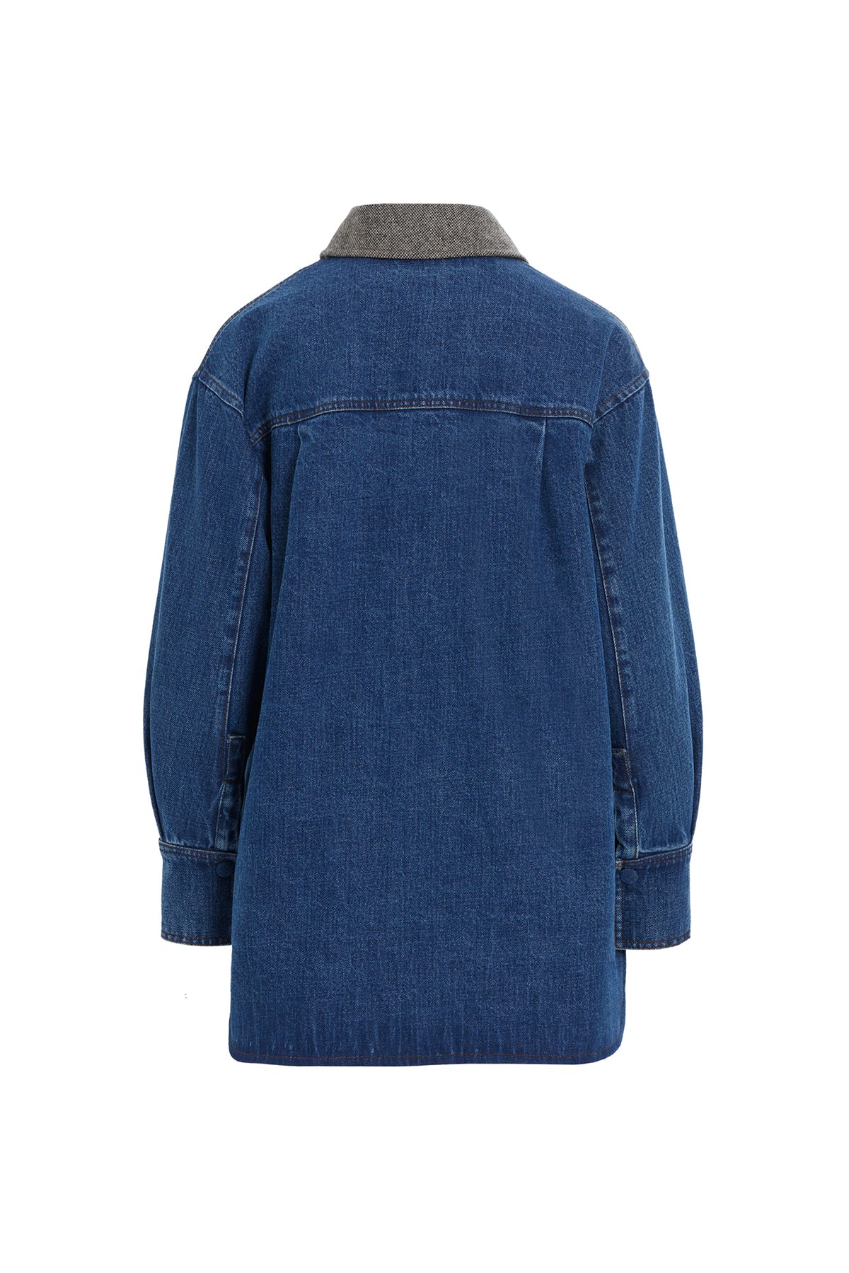 Kontrast Yaka Detaylı Lacivert Denim Gömlek