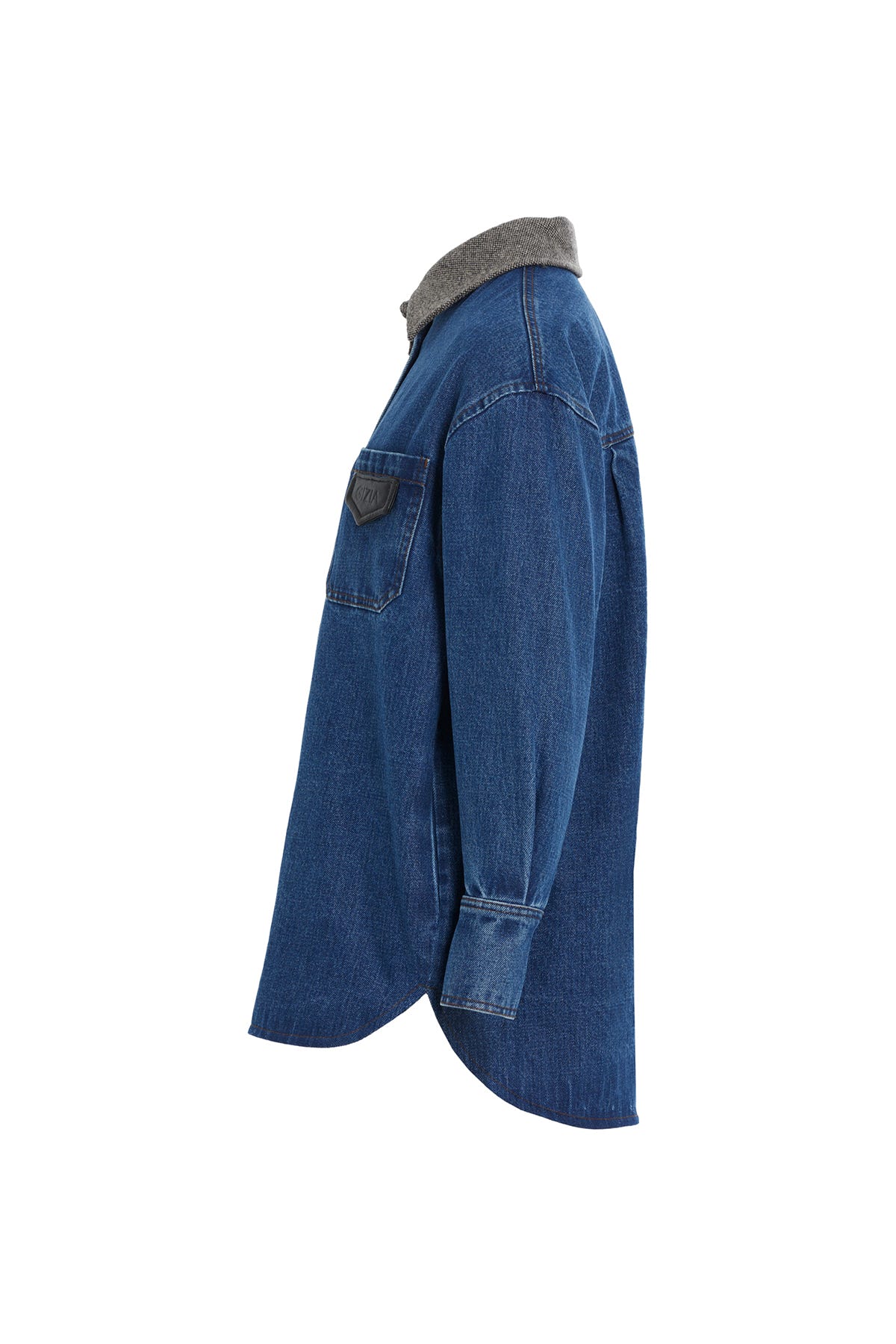 Kontrast Yaka Detaylı Lacivert Denim Gömlek