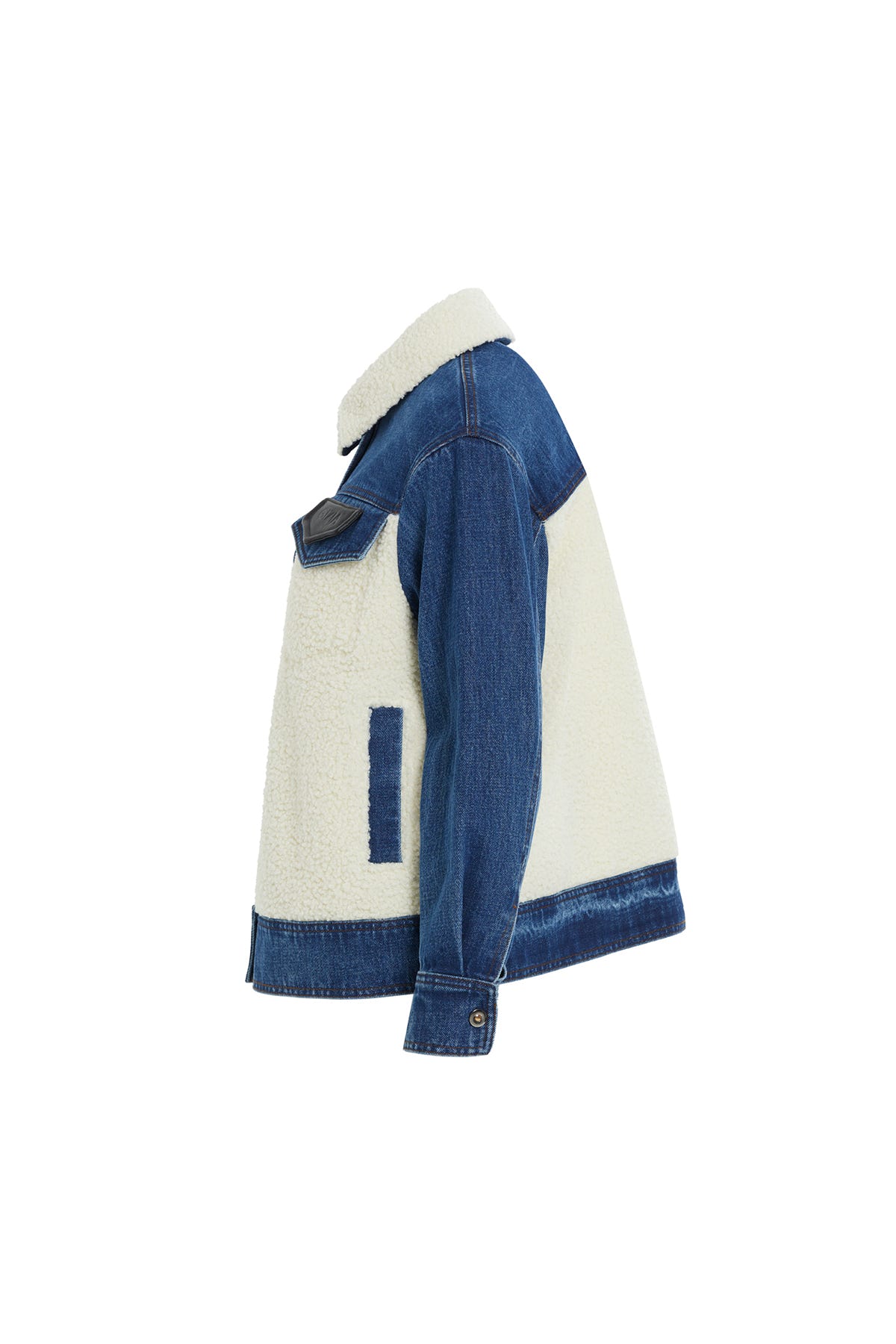 Peluş Detaylı Lacivert Denim Ceket