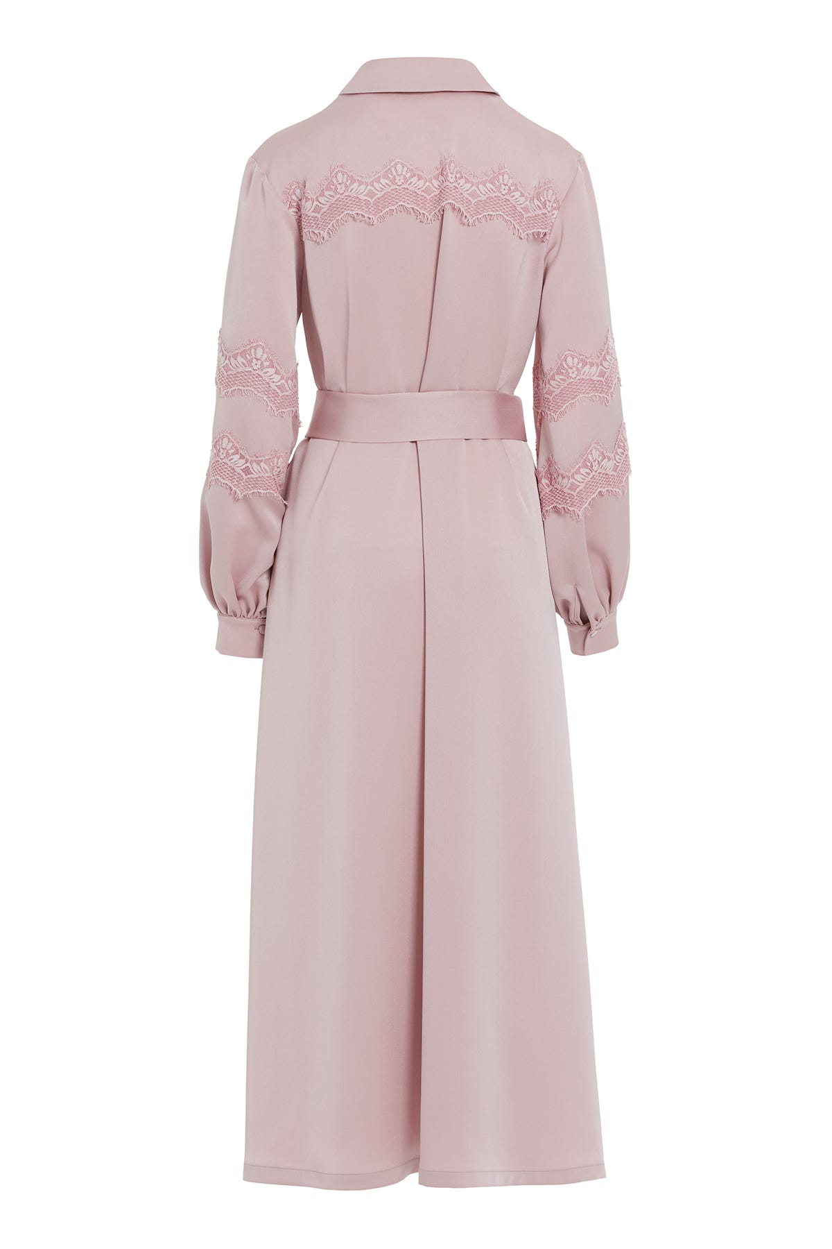 Gömlek Yaka Dantel Detaylı Seyyar Kuşaklı Maxi Elbise