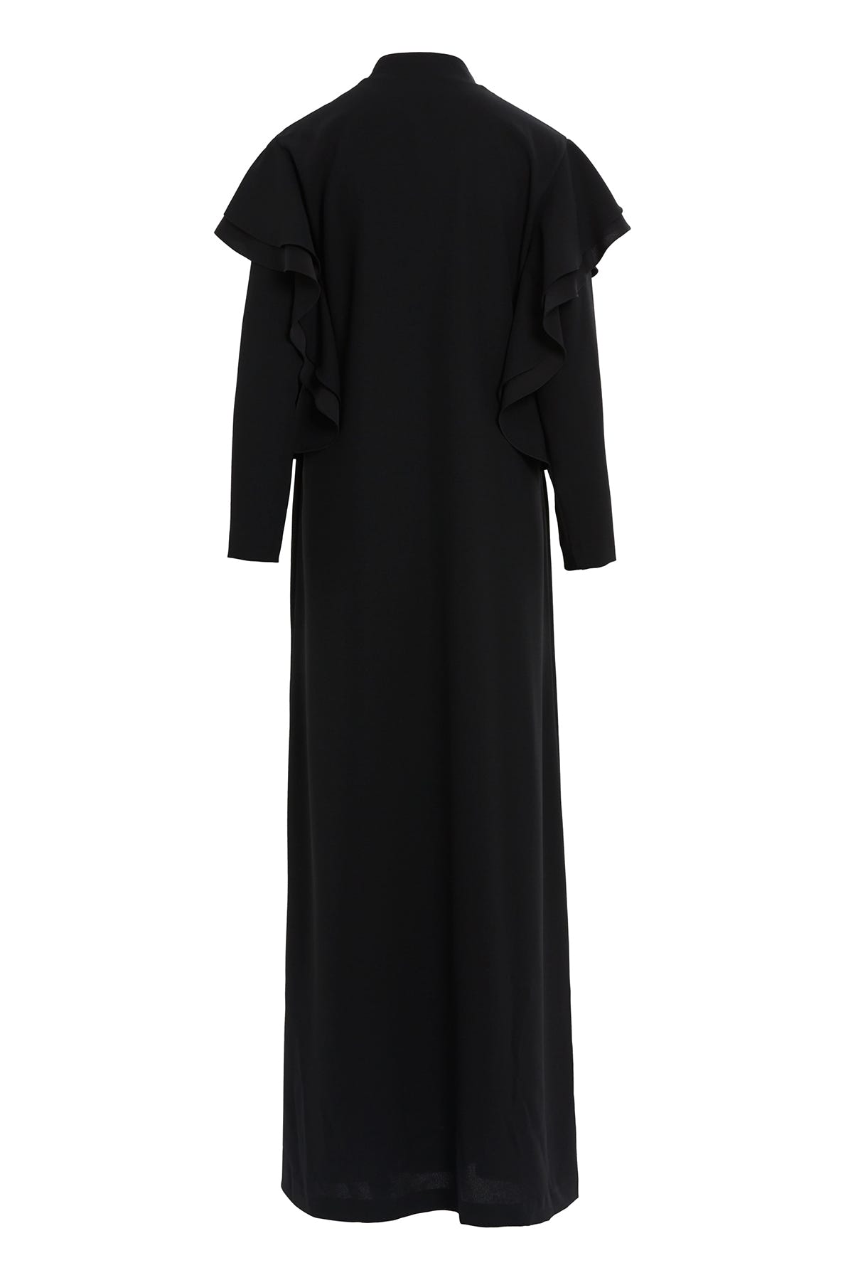 Boyundan Bağlamalı Omuzdan Volanlı Uzun Elbise