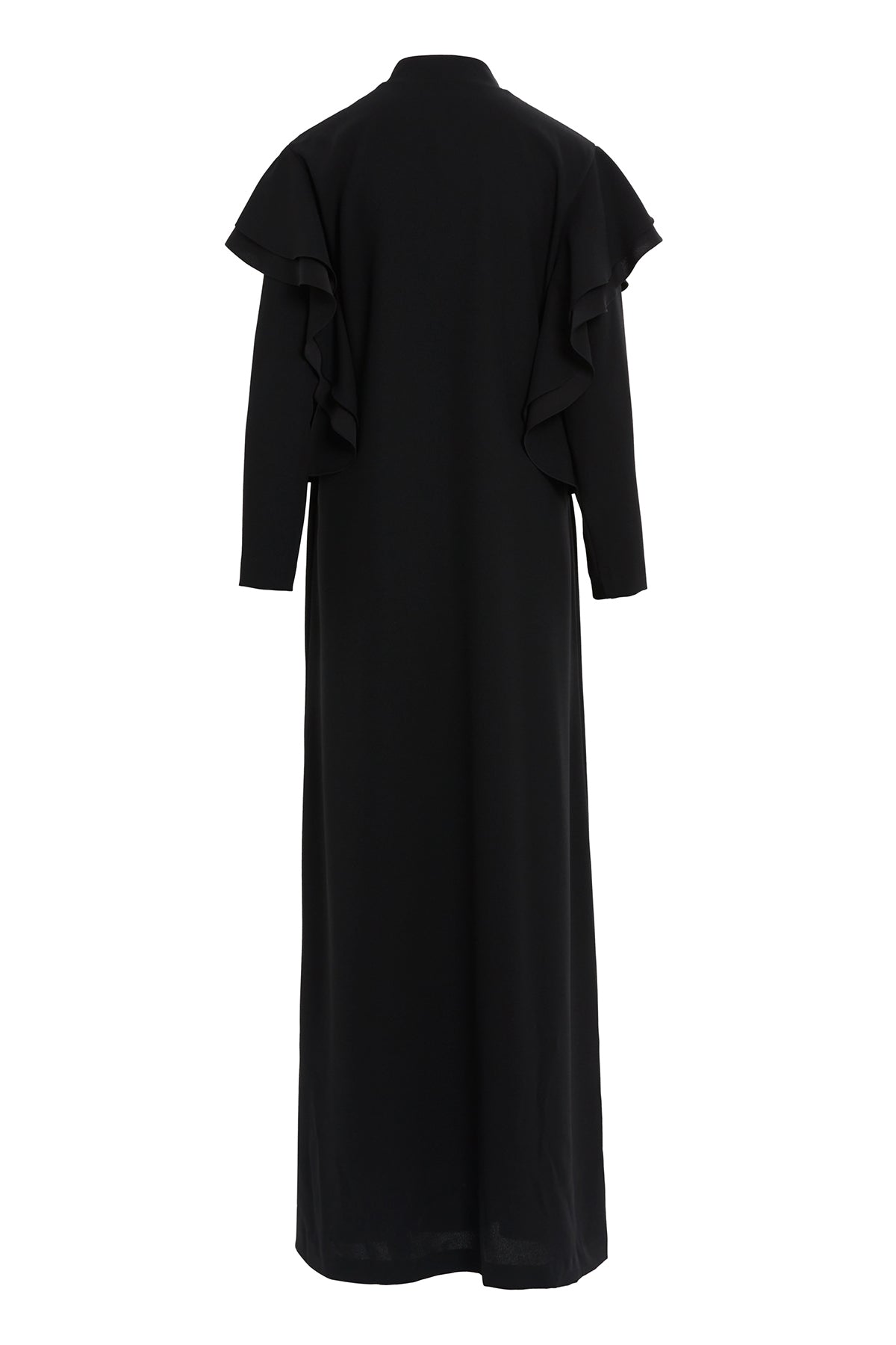 Boyundan Bağlamalı Omuzdan Volanlı Uzun Elbise