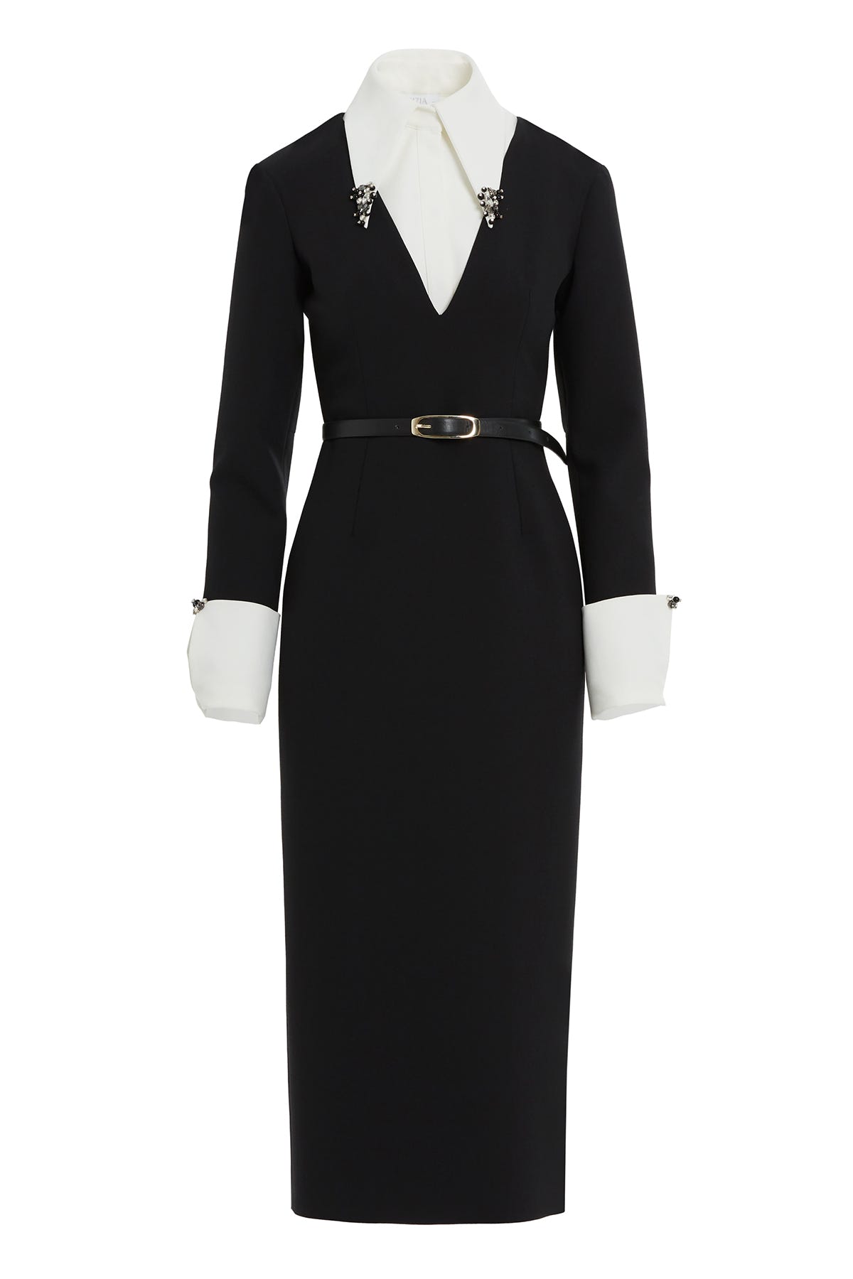 Kontrast Renkli Kemerli Midi Elbise