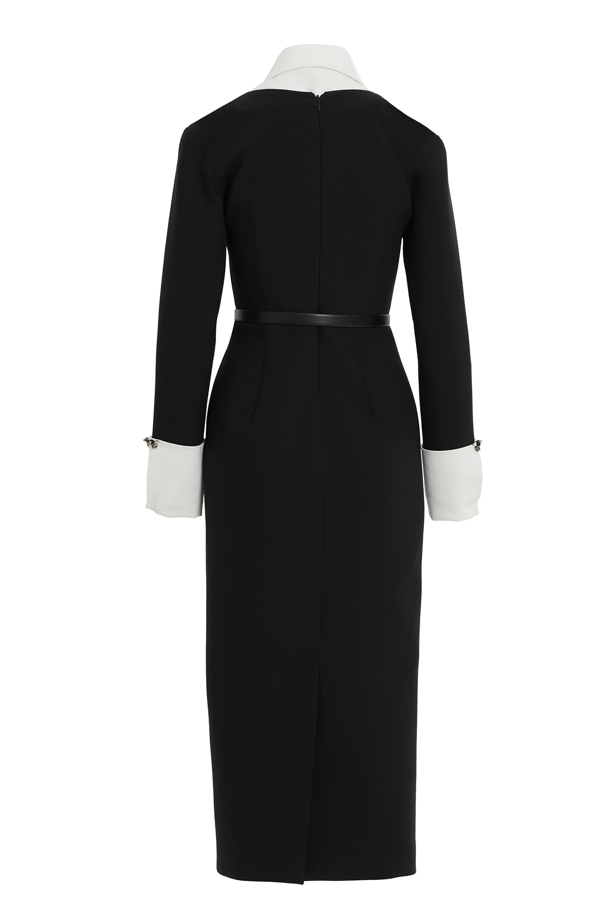 Kontrast Renkli Kemerli Midi Elbise