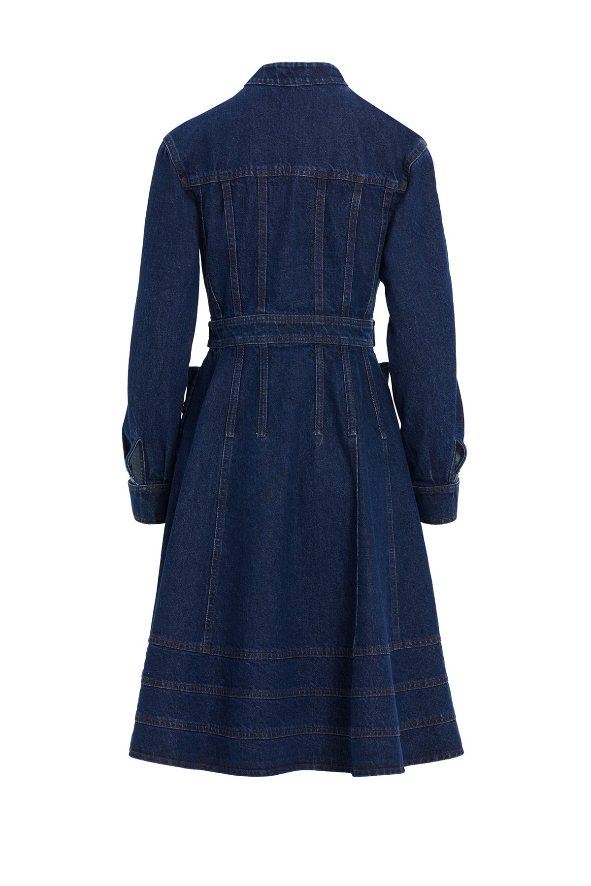 Düğme Detaylı Uzun Kollu Denim Midi Elbise