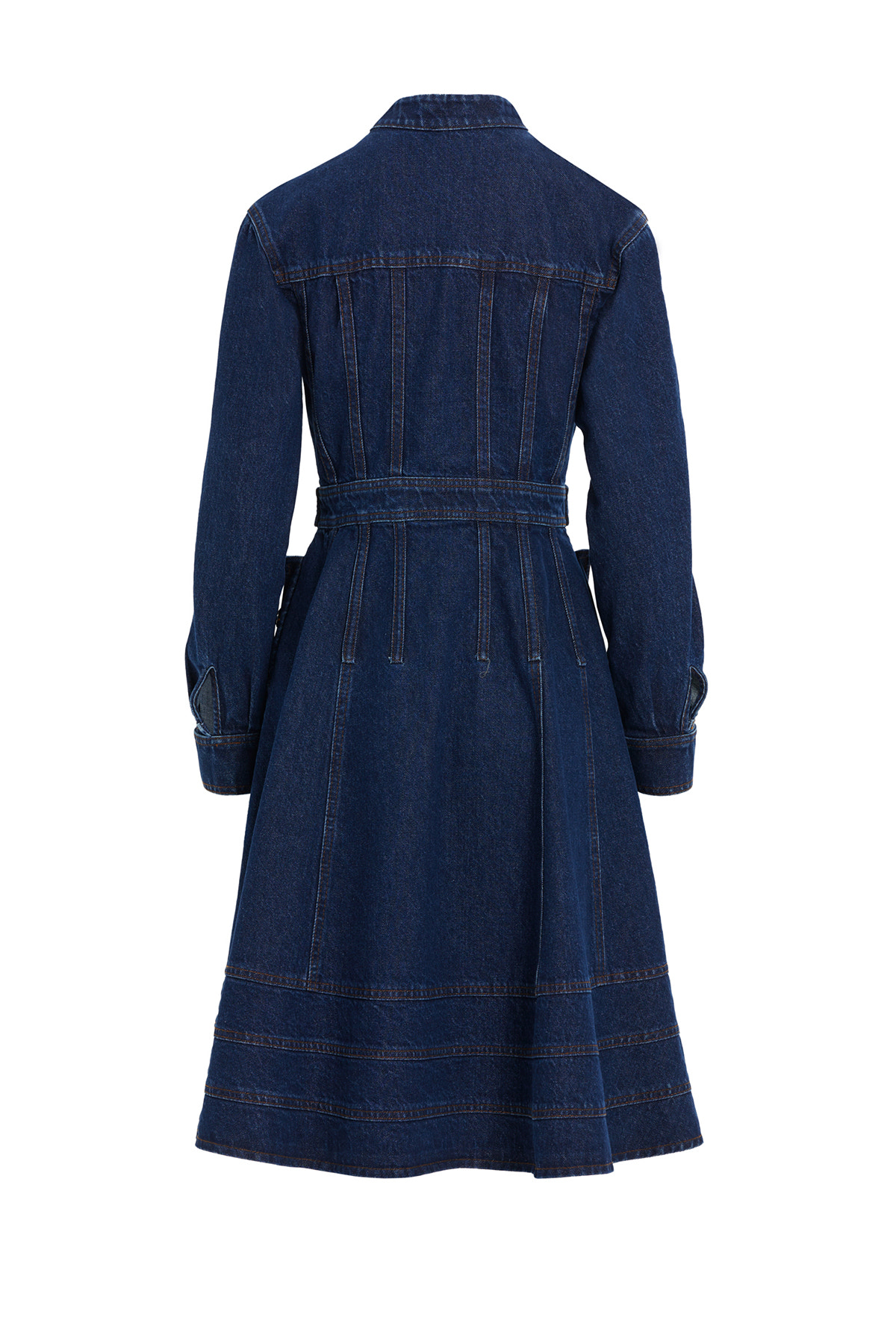 Düğme Detaylı Uzun Kollu Denim Midi Elbise