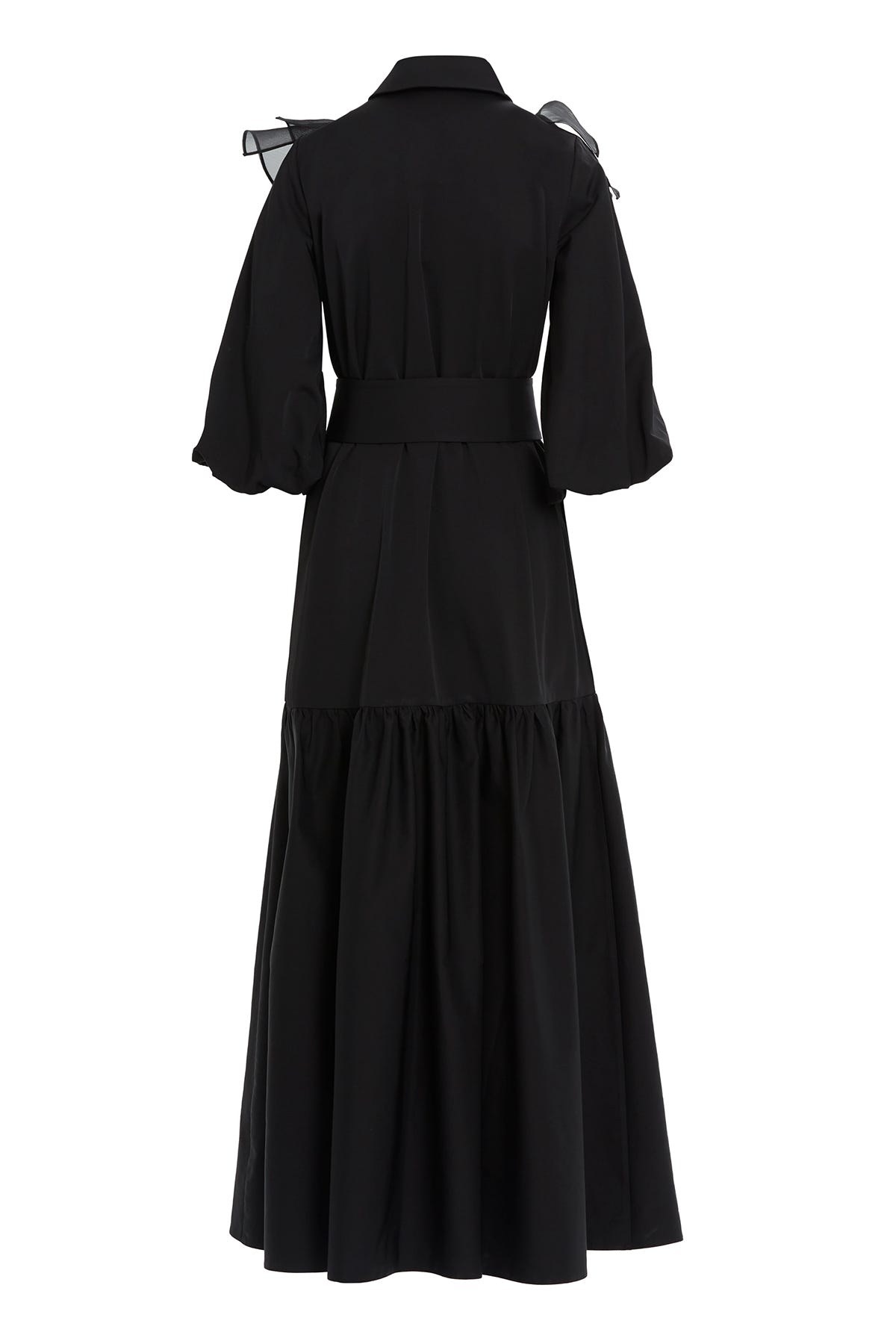 Fırfır Detaylı Truvakar Kollu Uzun Elbise