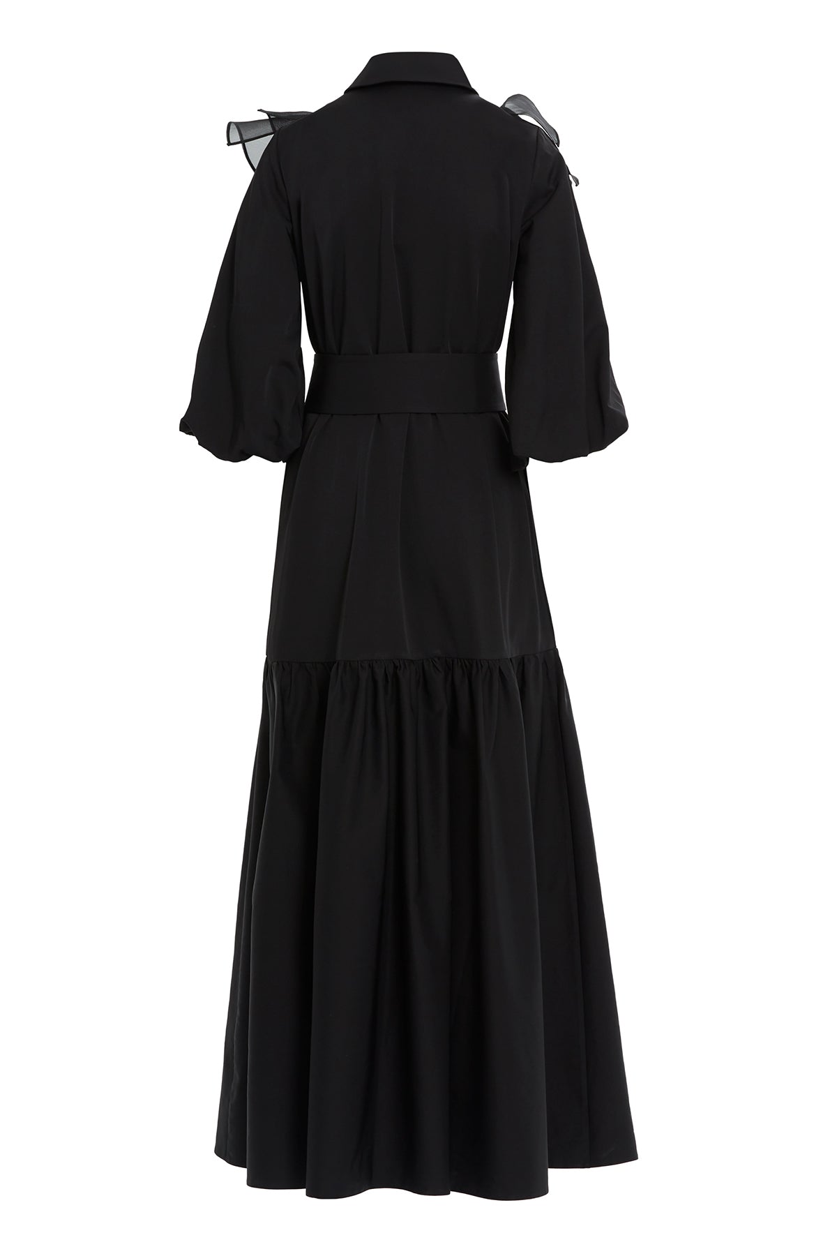 Fırfır Detaylı Truvakar Kollu Uzun Elbise